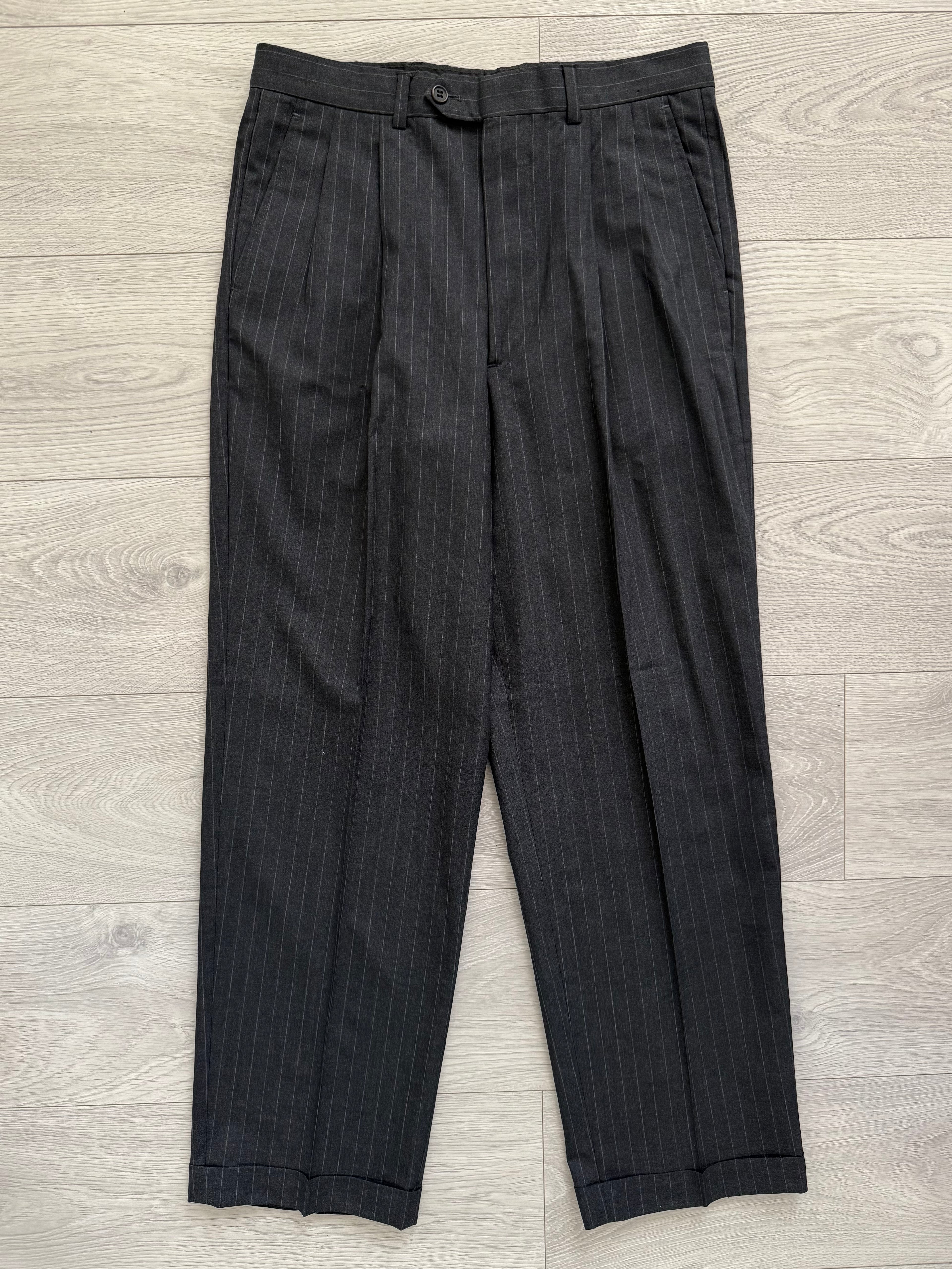 Giorgio Armani 1990s Double-Breasted Pleated Striped Suit - Size M Jacket / 30" Waist