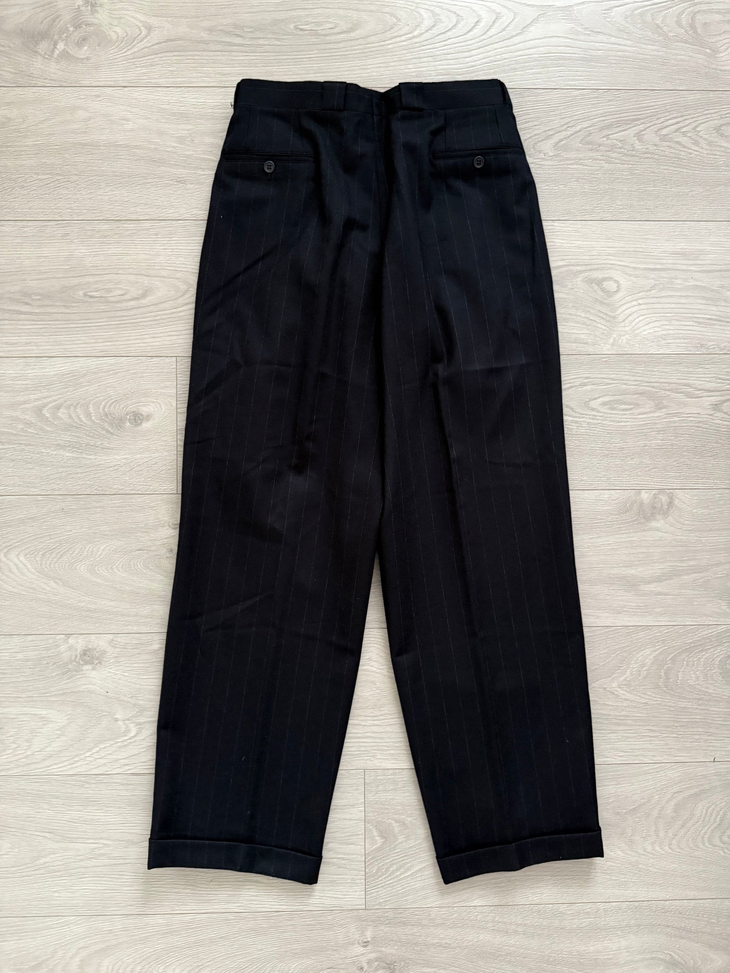 Giorgio Armani 1990s Double-Breasted Striped Wool Suit - Size M Jacket / 32" Waist