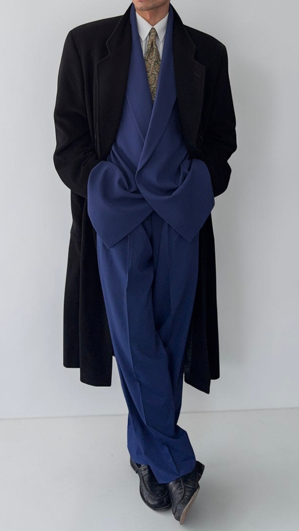 Giorgio Armani 1980s Wool Double Breasted Oversized Black Long Coat - Size XL