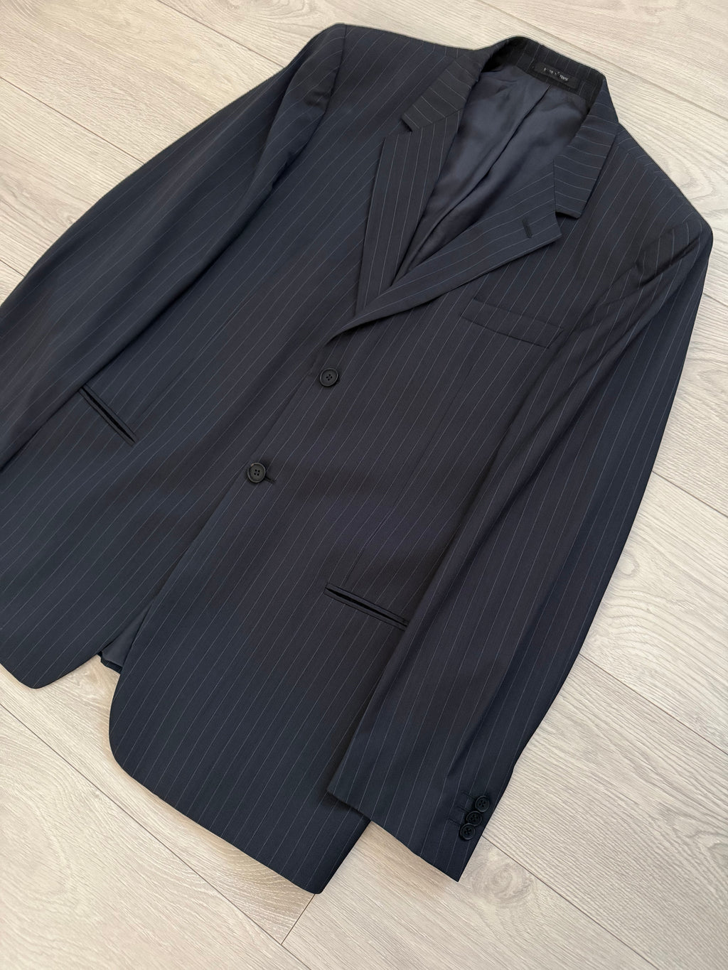 Emporio Armani 1990s 2B Striped Navy Suit - Size XXL Jacket / 38" Waist