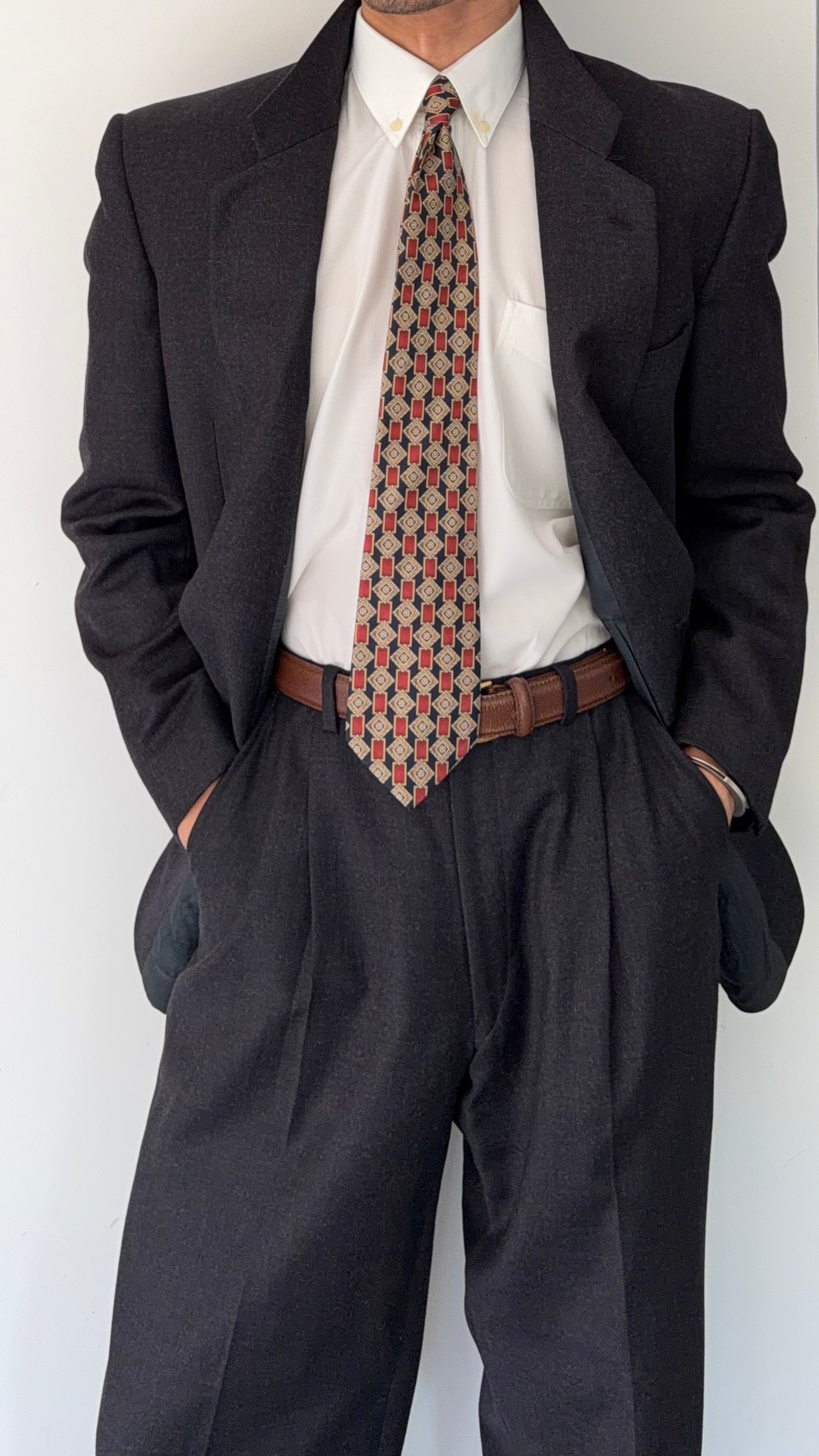 Giorgio Armani Mainline 1980s 2B Double Pleat Wool Charcoal Grey Suit - Size S Jacket / 30" Waist