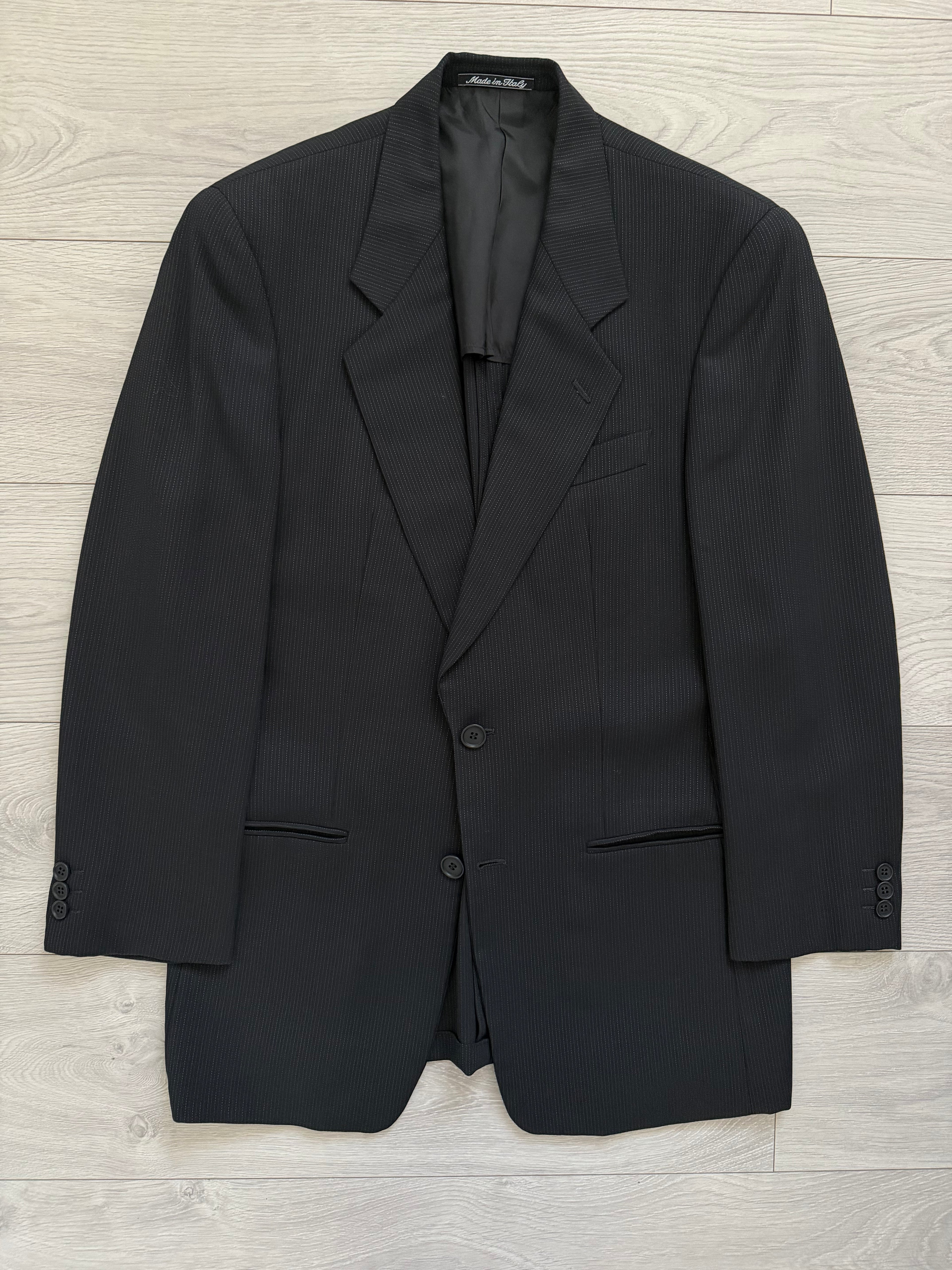 Giorgio Armani 1980s 2B Double Pleat Lightweight Textured Black Wool Suit - Size S Jacket / 30" Waist
