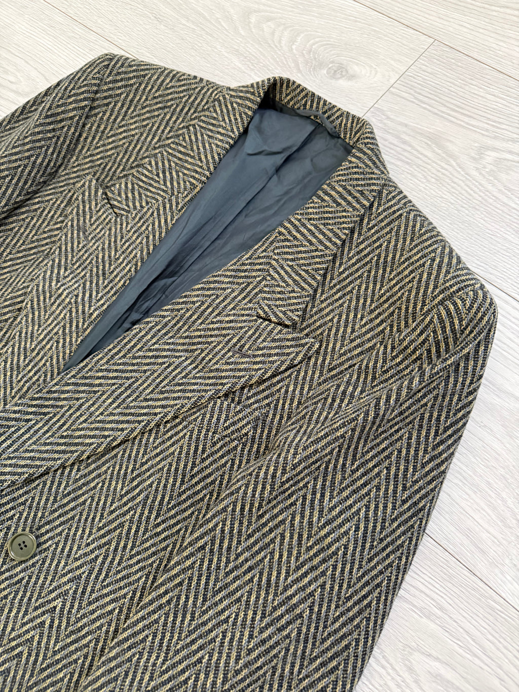 Hilton Armani 1980s Peaked Lapel Double Breasted Herringbone Sports Jacket Blazer - Size S