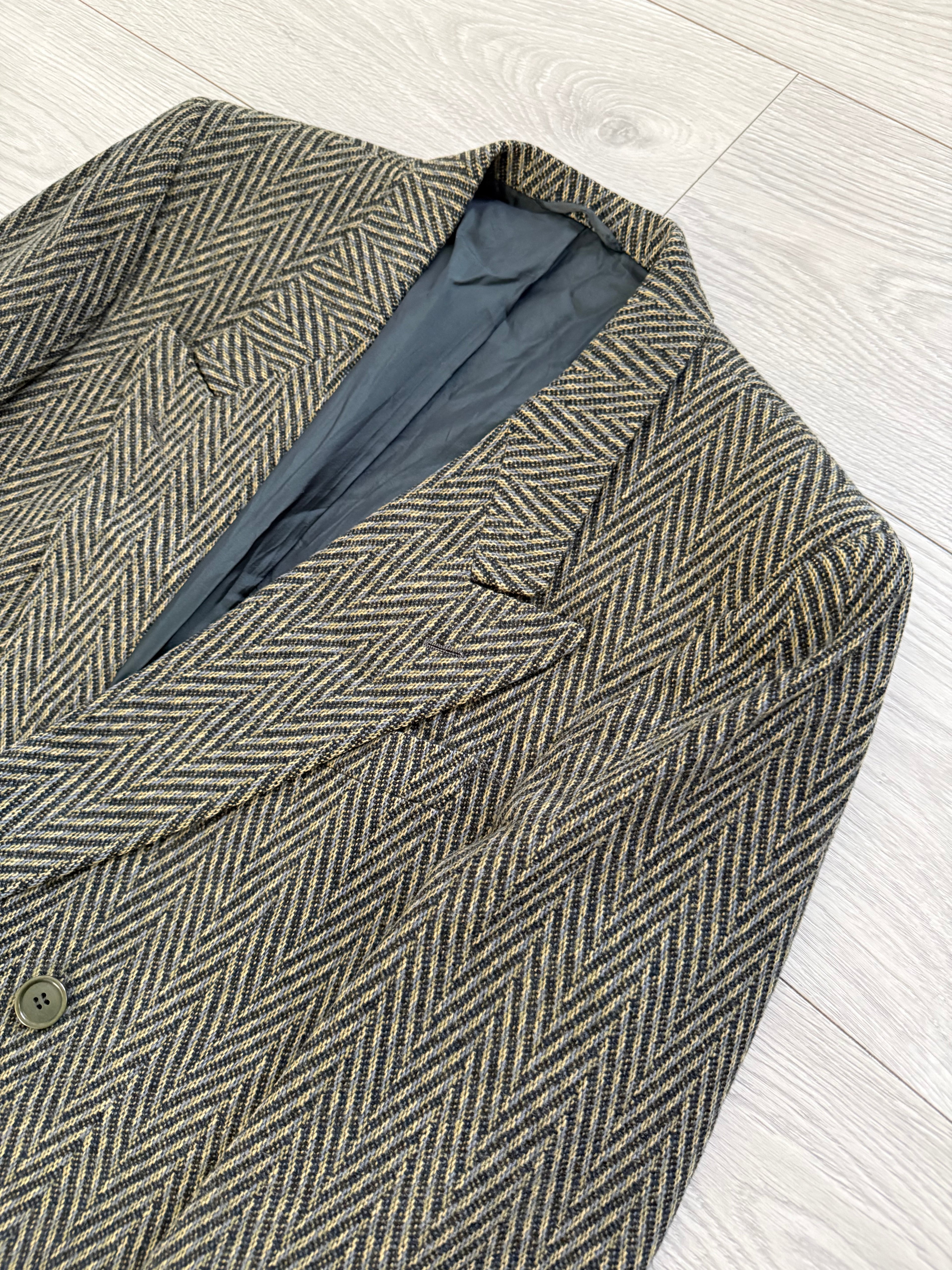 Hilton Armani 1980s Peaked Lapel Double Breasted Herringbone Sports Jacket Blazer - Size S