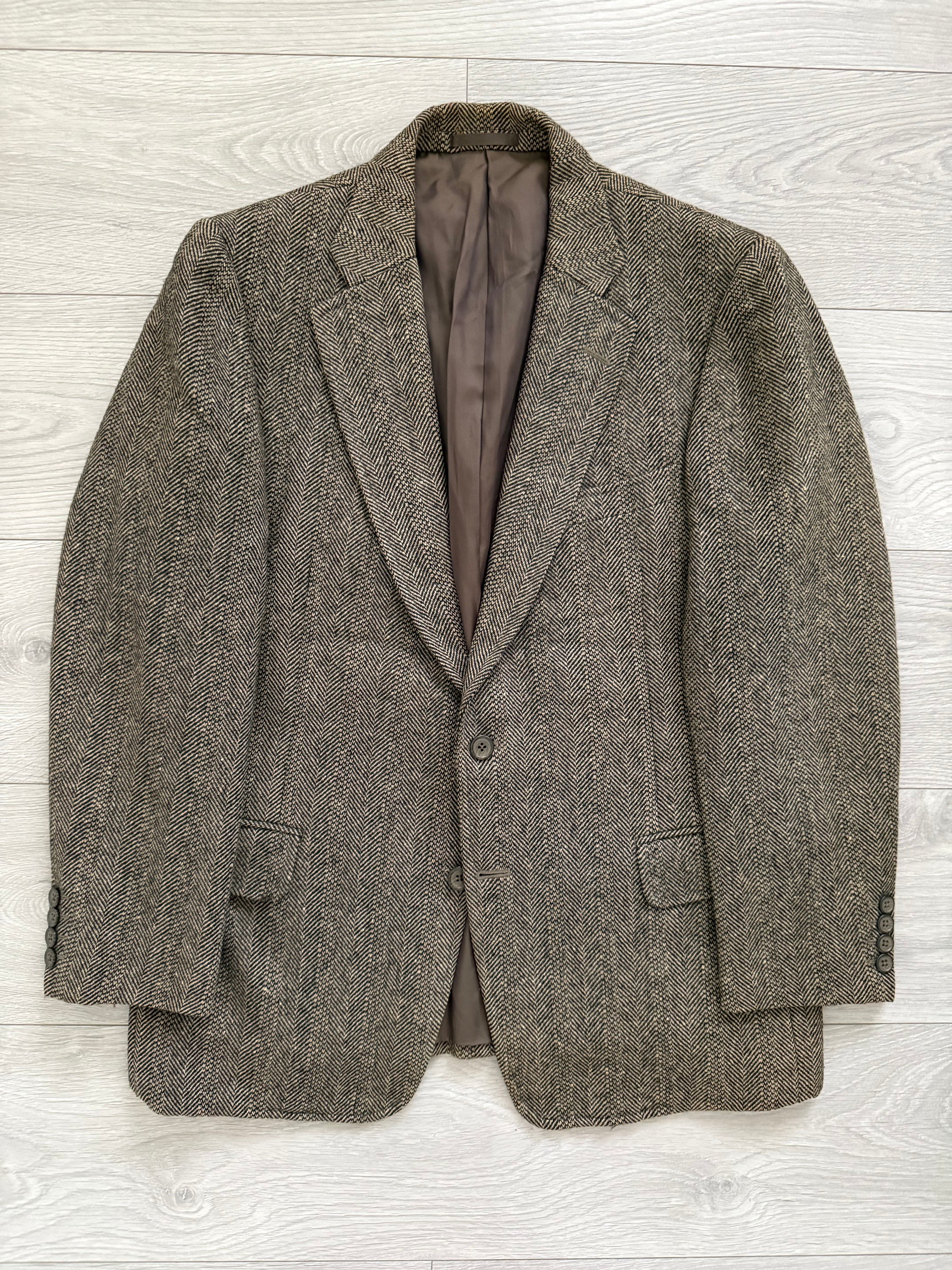 Burberry 1980s Herringbone Tweed Brown Sports Jacket Blazer - Size S