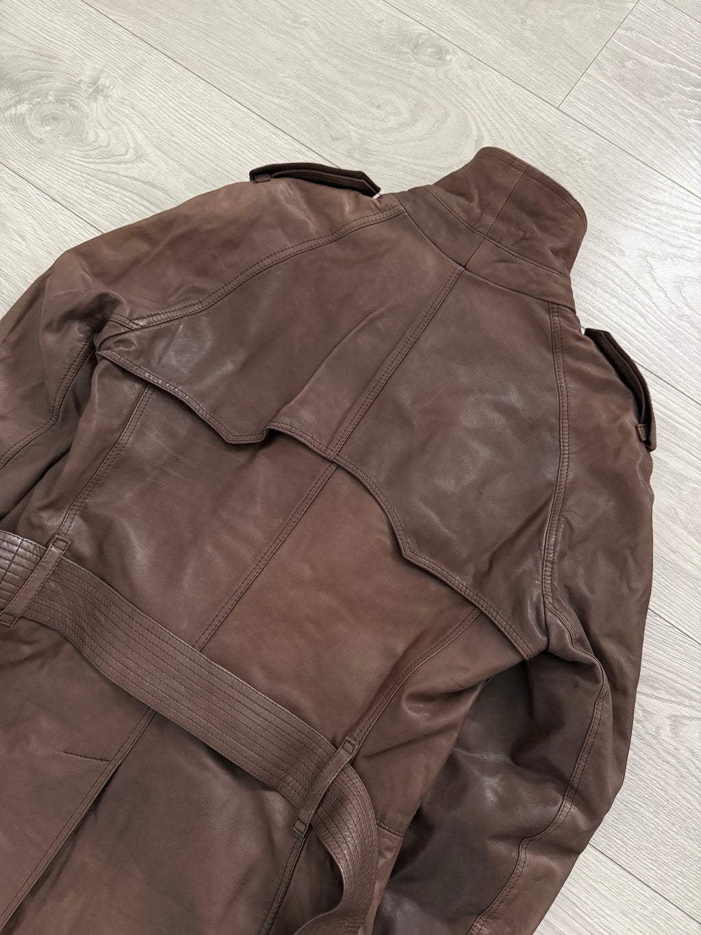 Sicons Armani 1980s Leather Military Trench Coat - Size S
