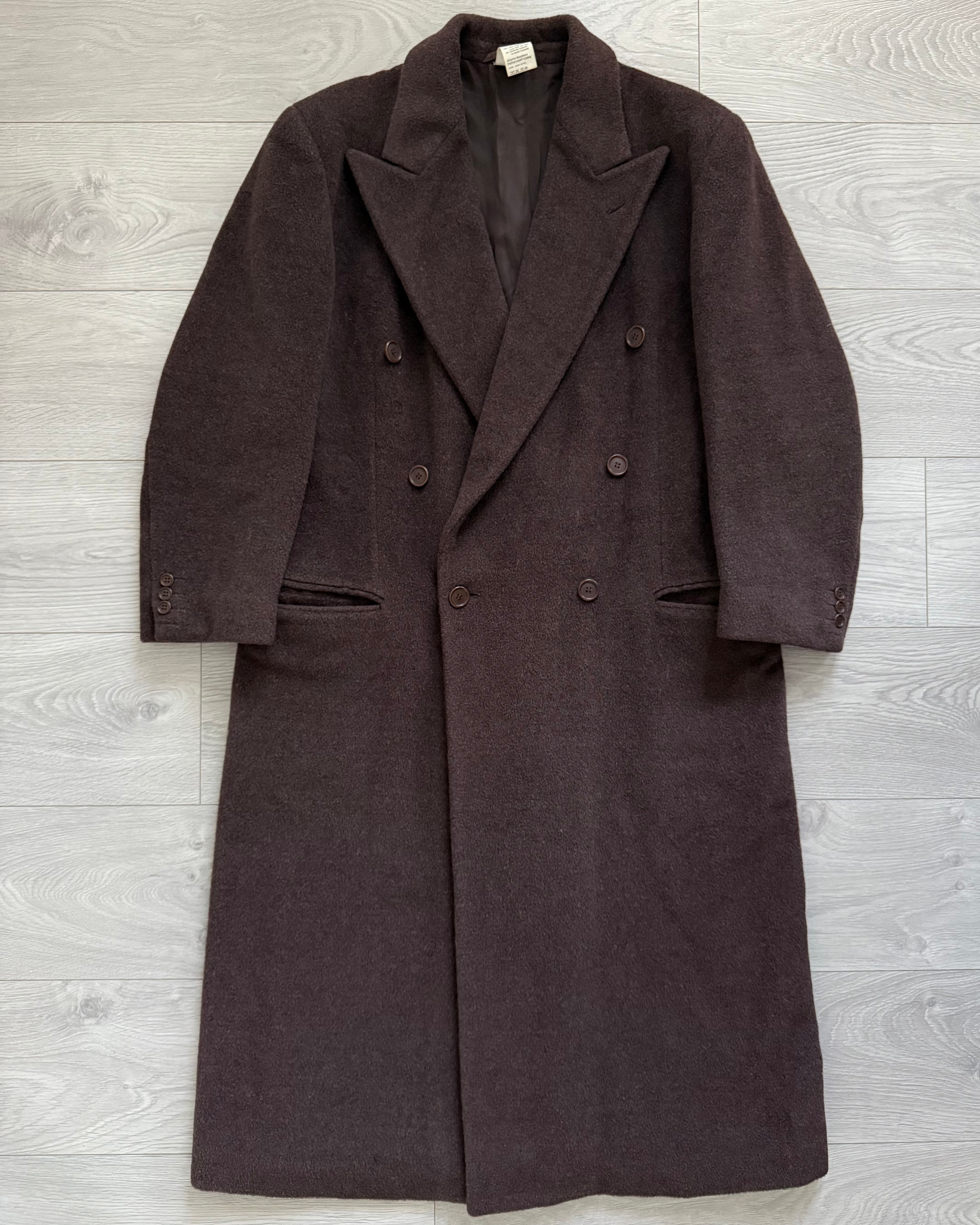 Giorgio Armani 1980s Double Breasted Peaked Lapel Wool Cashmere Brown Coat - Size M