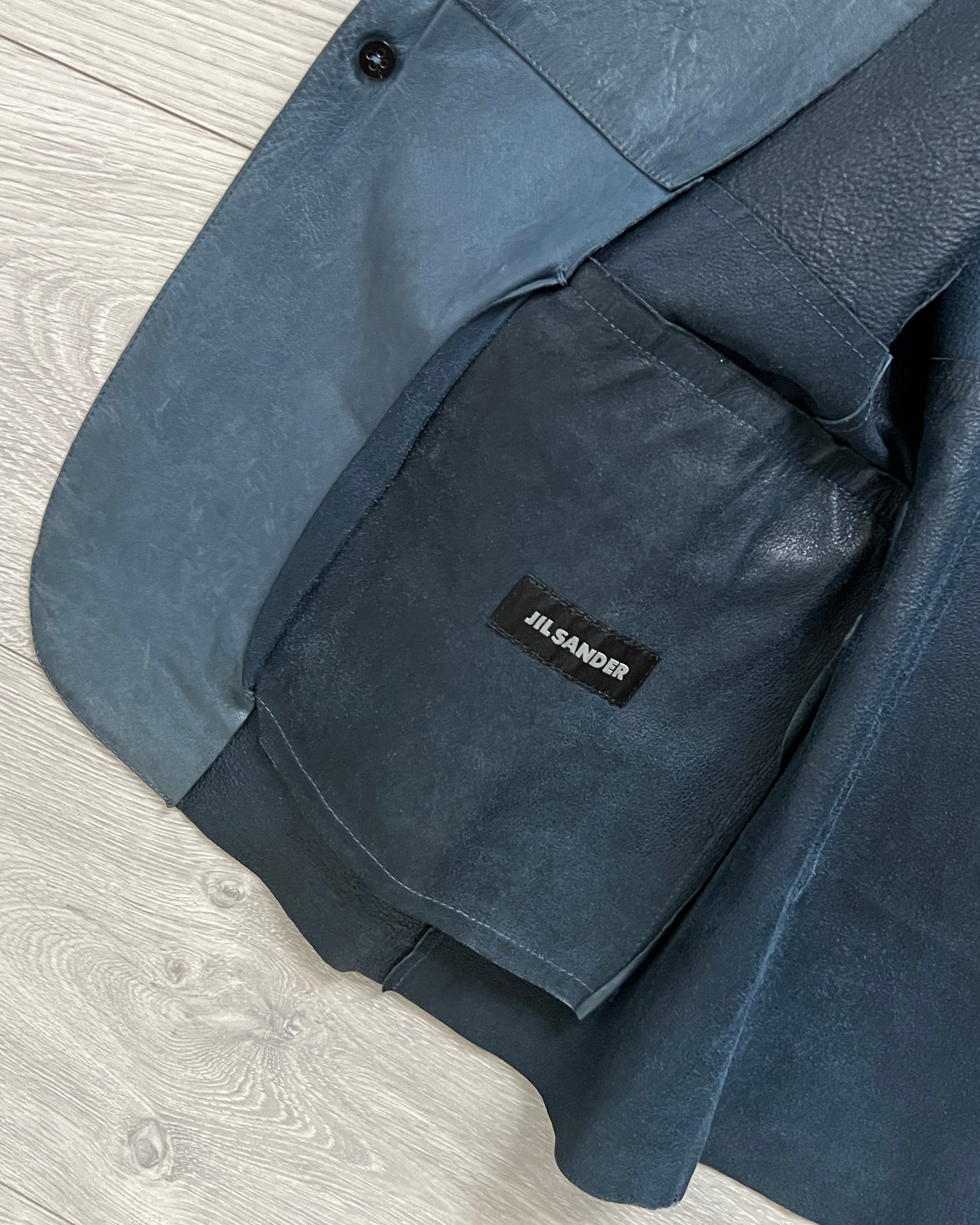Jil Sander by Raf Simons 00s Petrol Blue Leather Jacket - Size S 