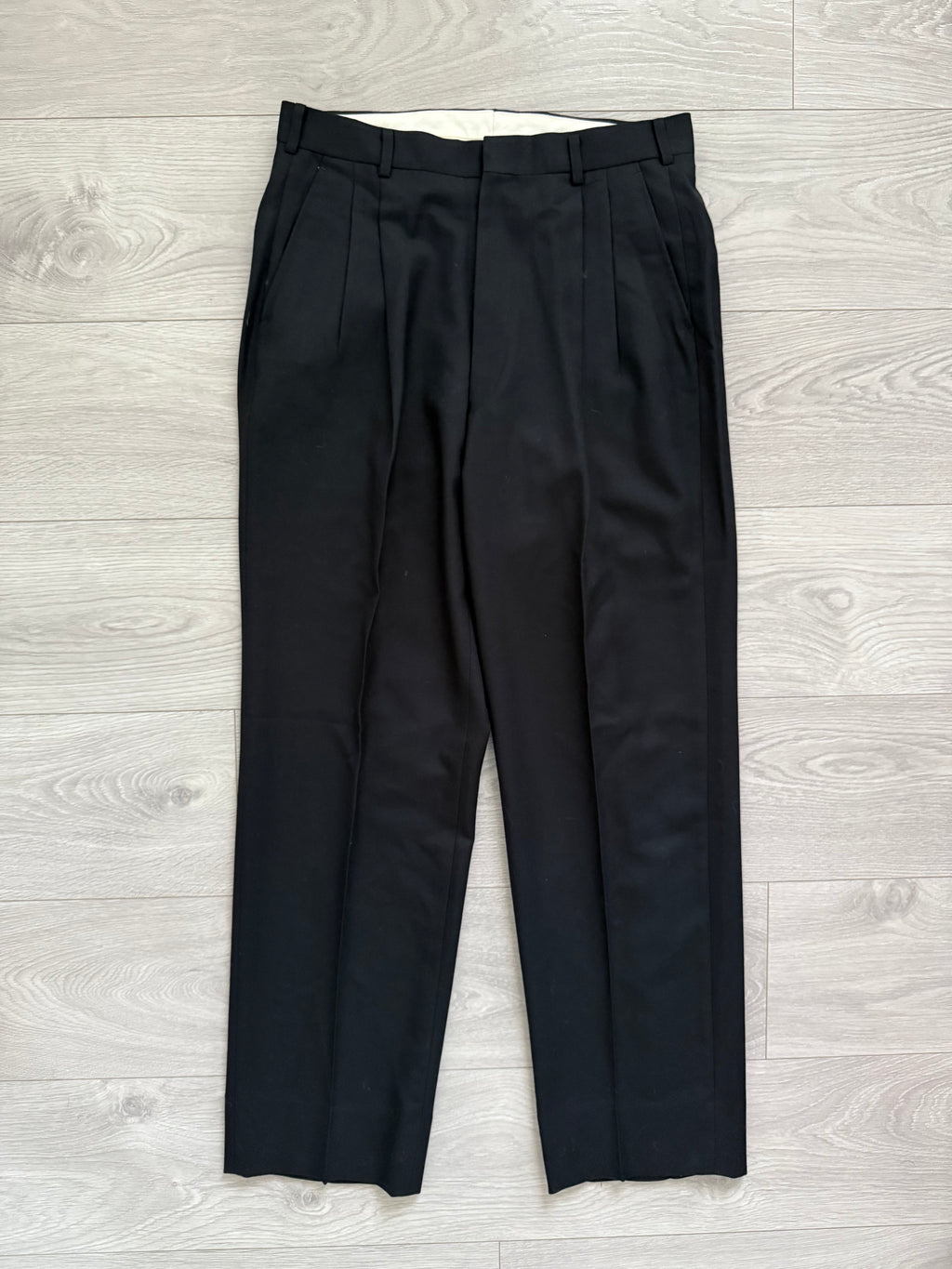 Yves Saint Laurent 1990s Black Pleated Wool Suit - Size M Jacket / 30" Waist