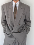 Hugo Boss 1980s 'Al Capone' Peaked Lapel Double Breasted Pleated Wool Silk Suit - Size XXL Jacket / 36" Waist
