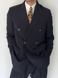 Versace 1980s 6B Peaked Lapel Double Breasted Pleated Wool Striped Suit - Size S Jacket / 33" Waist