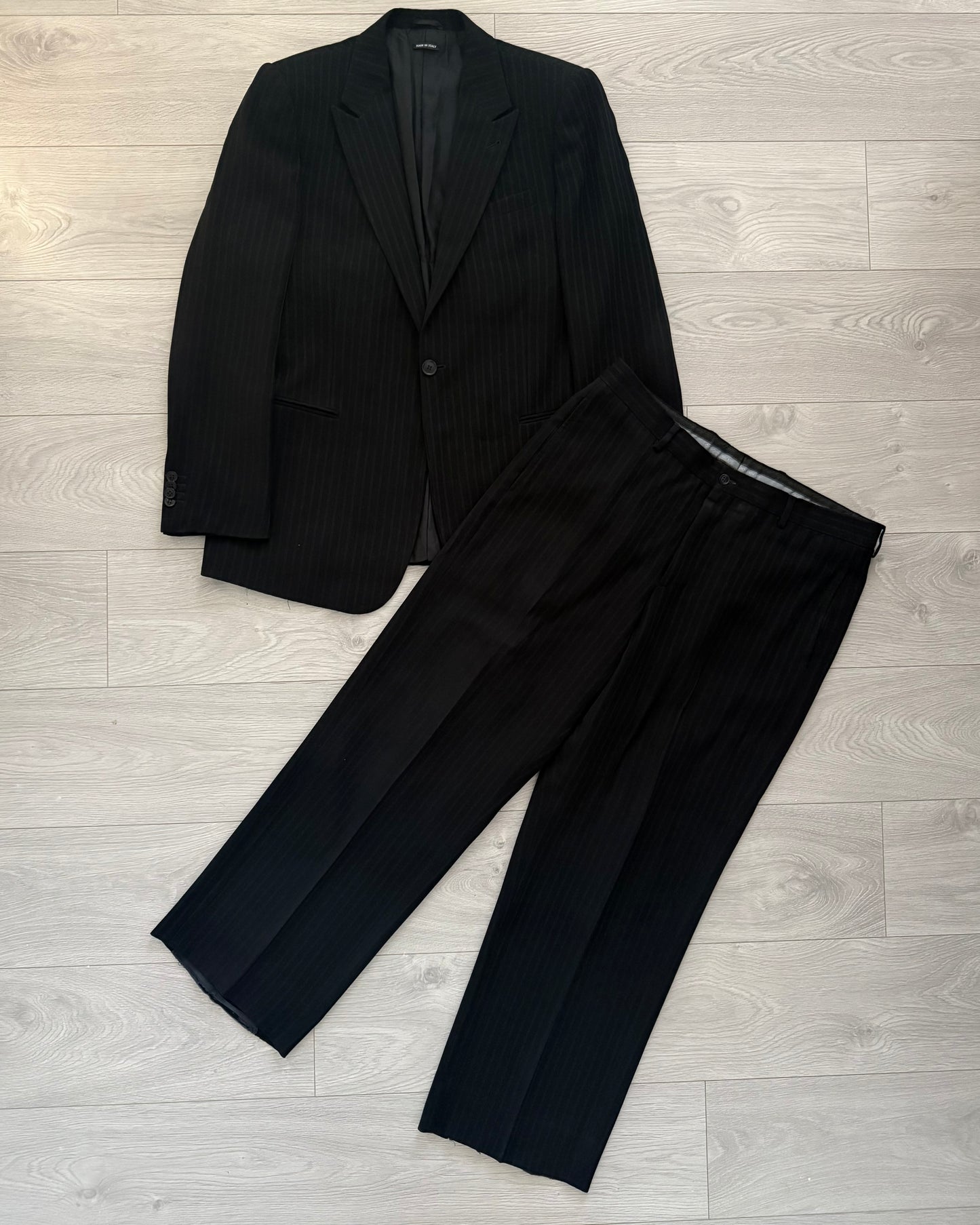 Giorgio Armani 1990s Peaked Lapel Striped Relaxed Suit - Size L Jacket / 34" Waist