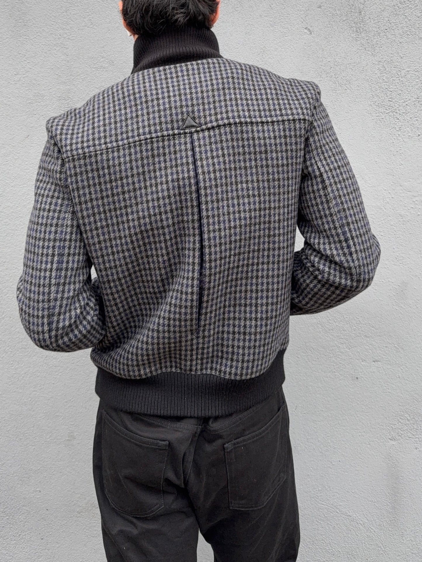 Hugo Boss Houndstooth Pattern Wool Bomber Jacket - Size S