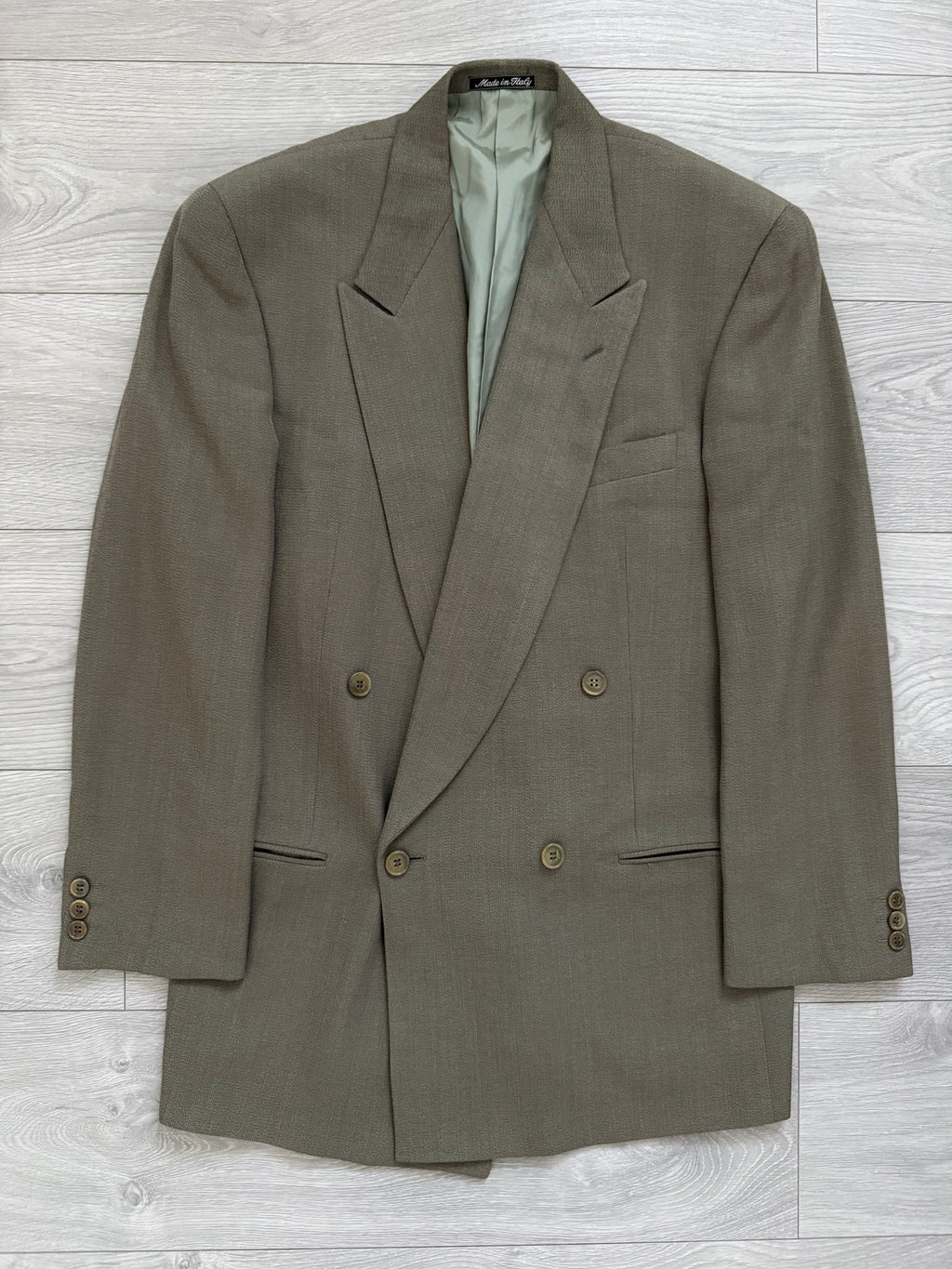 Giorgio Armani 1980s Taupe Beige Peaked Lapel Double Breasted Sports Blazer Jacket - Size M