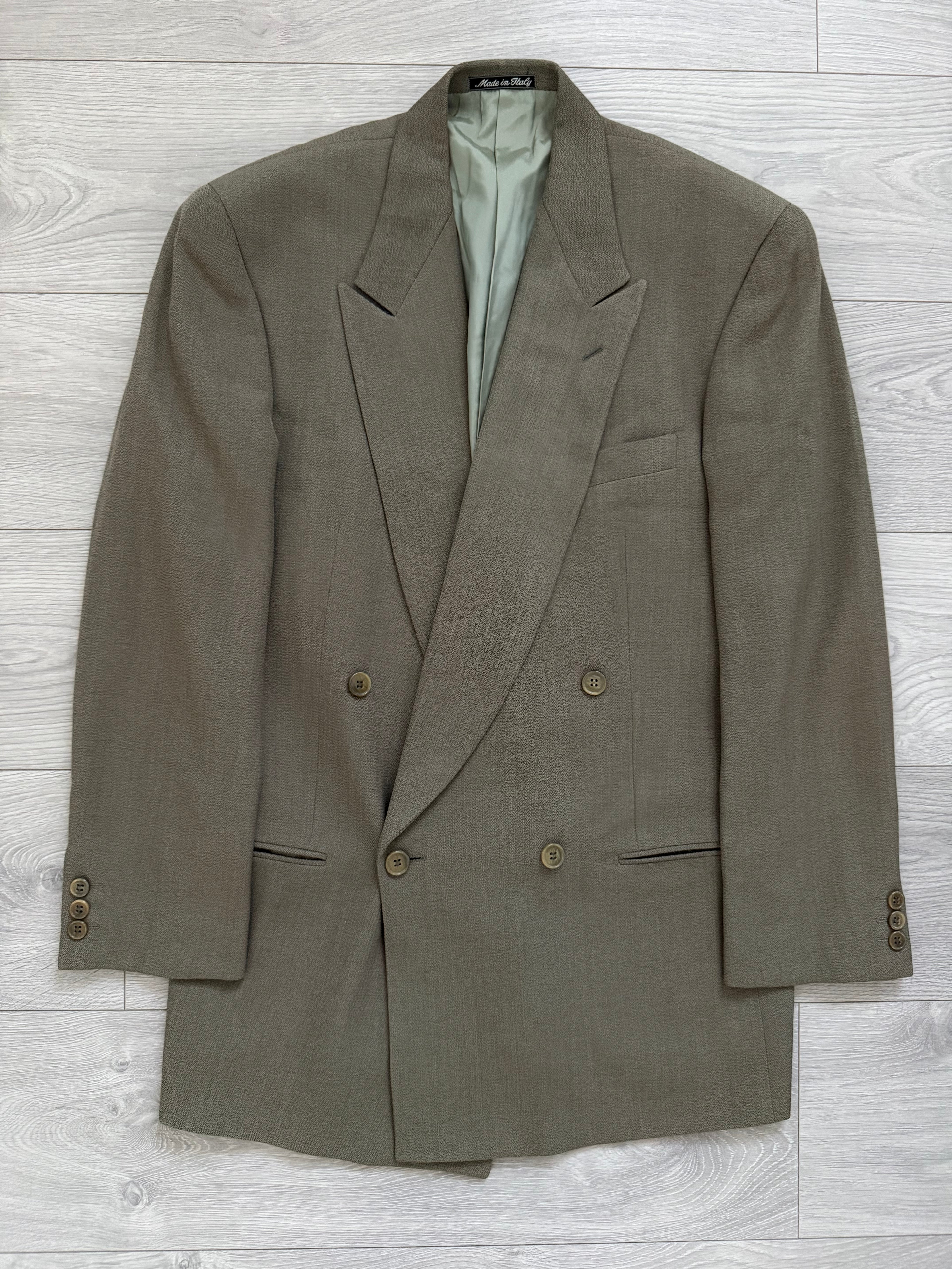 Giorgio Armani 1980s Taupe Beige Peaked Lapel Double Breasted Sports Blazer Jacket - Size M