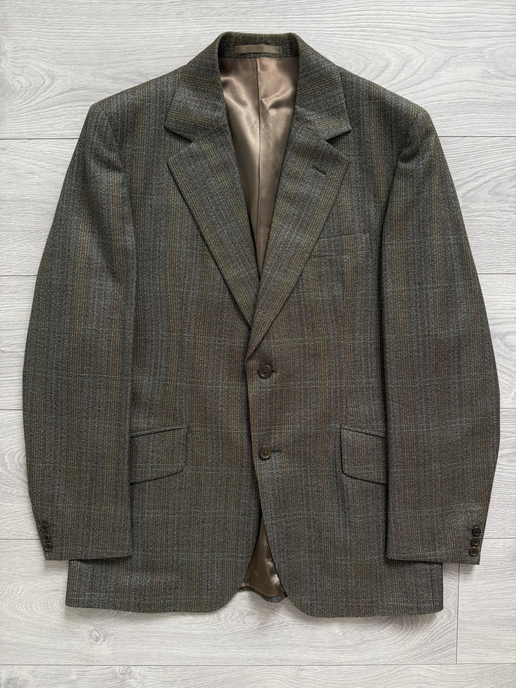 Vintage 1980s 2B Wool Textured Green Brown Suit - Size M Jacket / 32" Waist