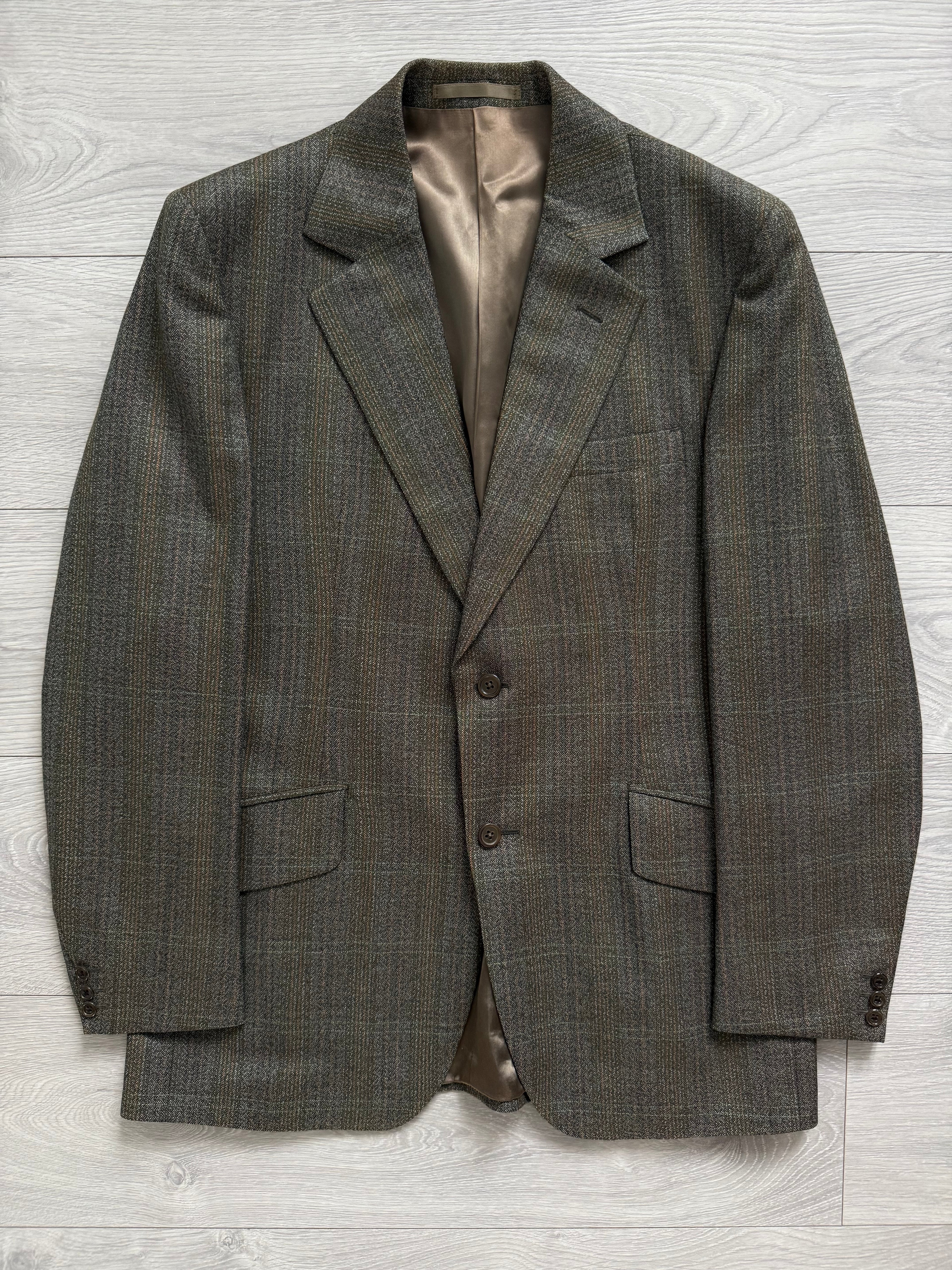Vintage 1980s 2B Wool Textured Green Brown Suit - Size M Jacket / 32" Waist