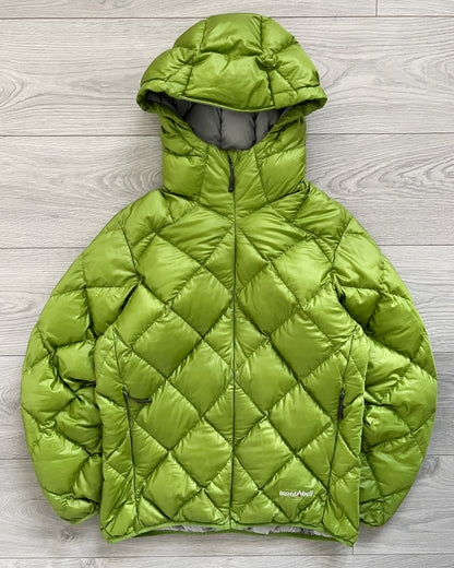 Montbell 00s Diamond Stitch Green Hooded Down Puffer Jacket - Size S