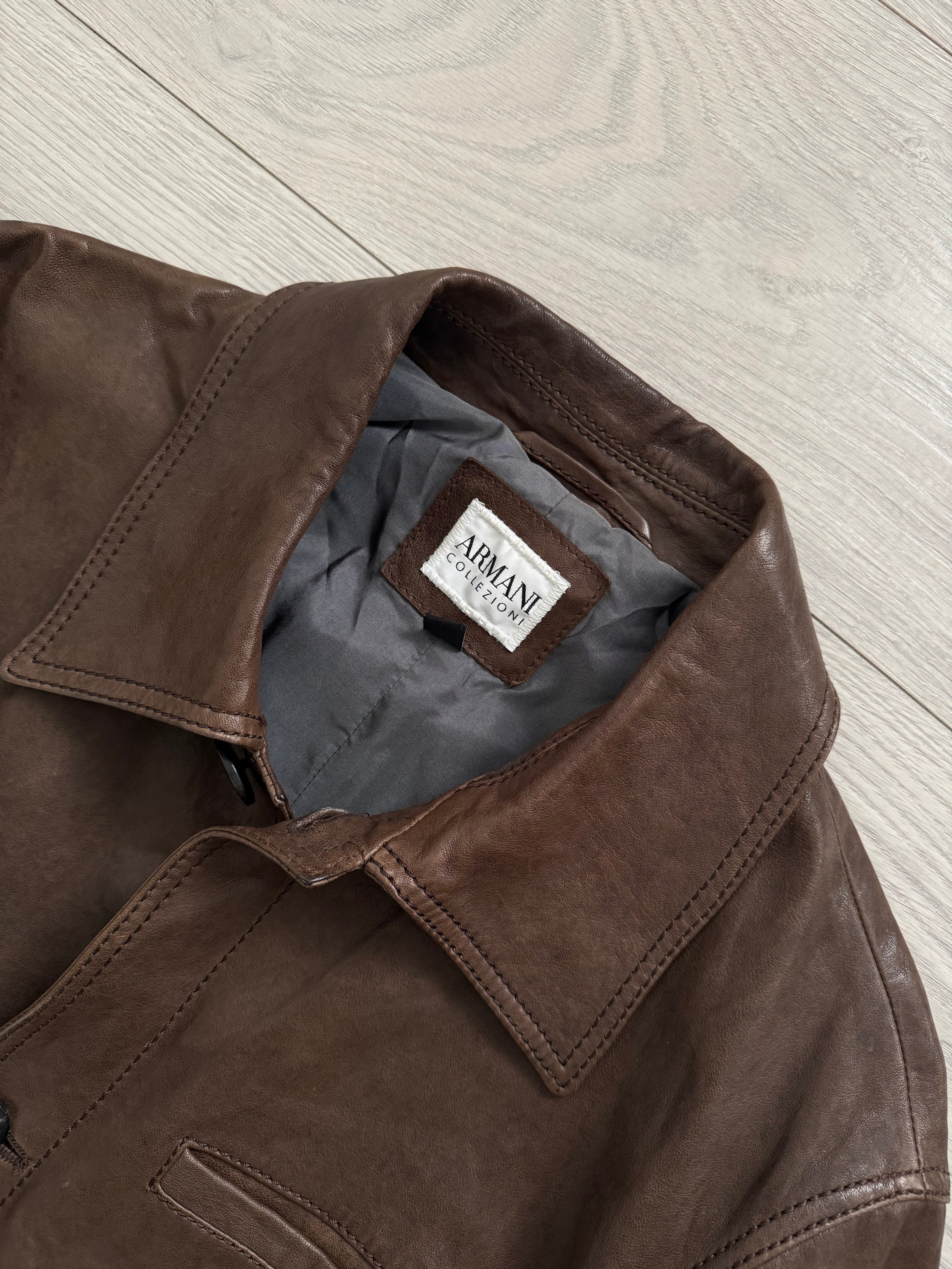 Armani 2000s Tobacco Brown Leather Western Jacket - Size XL