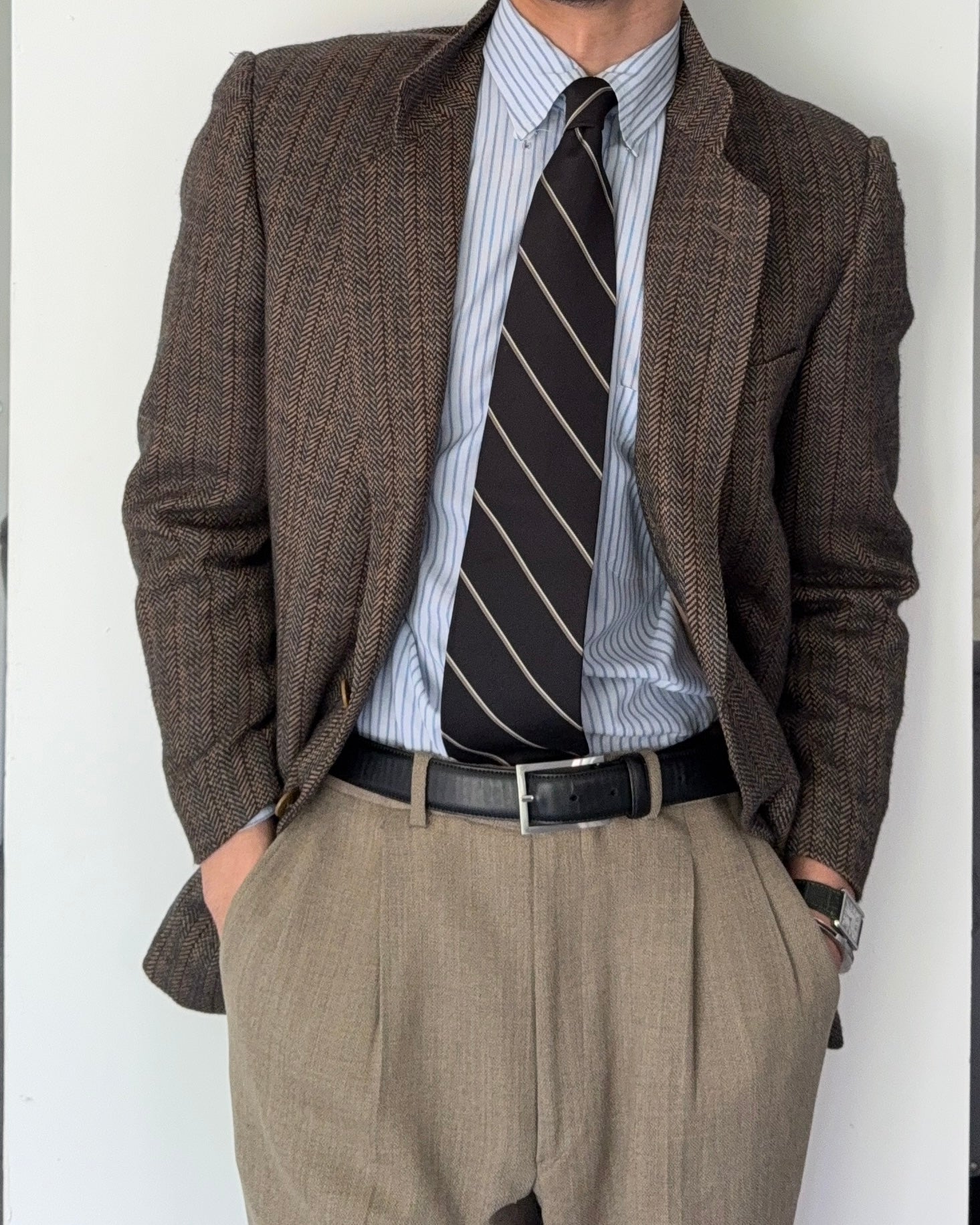 Saint Laurent Rive Gauche Vintage Herringbone Wool Jacket - Size S