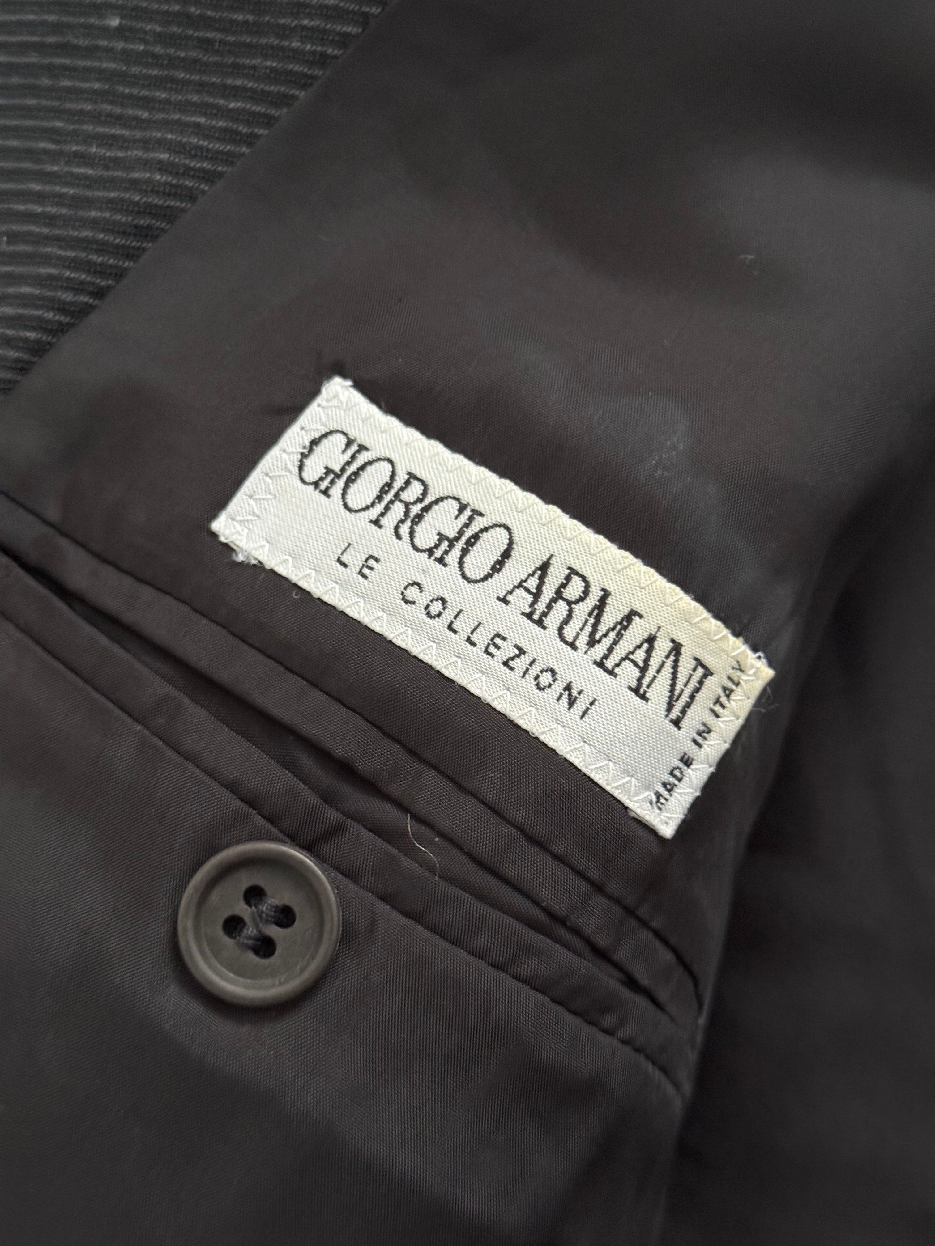 Giorgio Armani 1980s Double Breasted Pleated Wool Suit Black/Grey New - Size L Jacket / 32" Waist