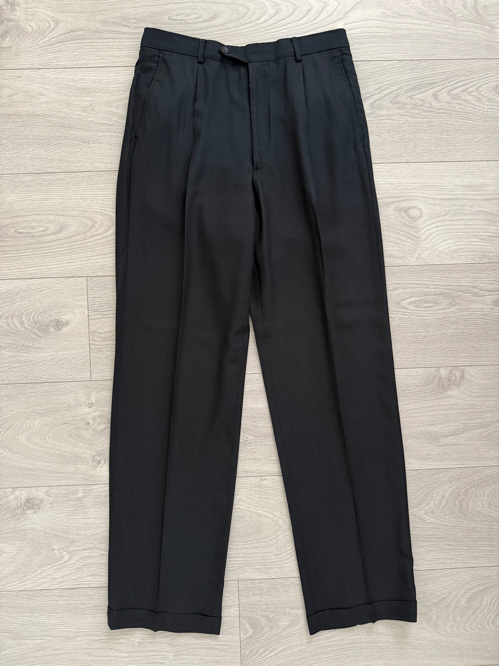Armani 1990s 3B Pleated Wool Pinstripe Suit - Size M Jacket / 30" Waist