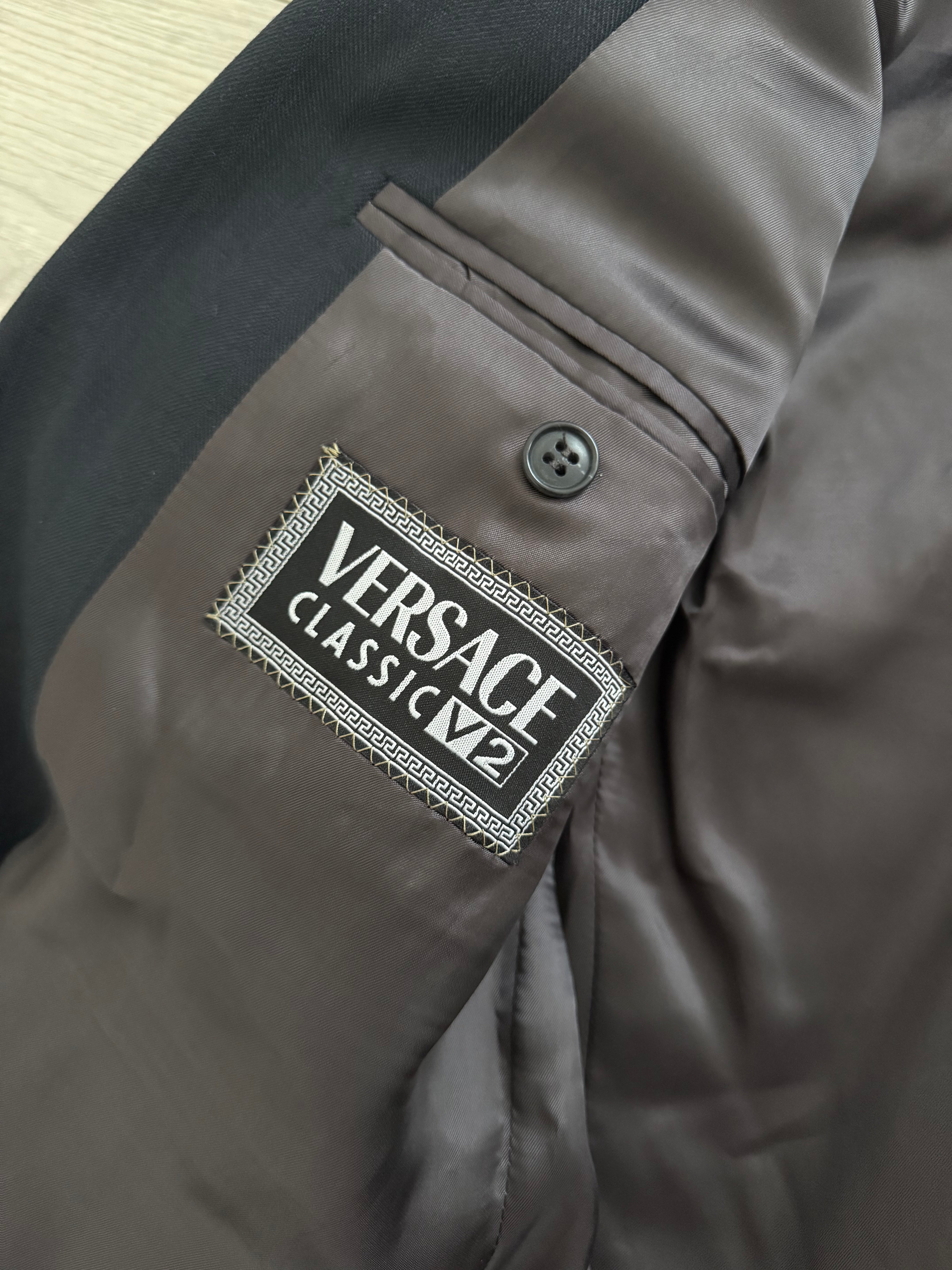 Versace 1980s 6B Double Breasted Peaked Lapel Textured Wool Sports