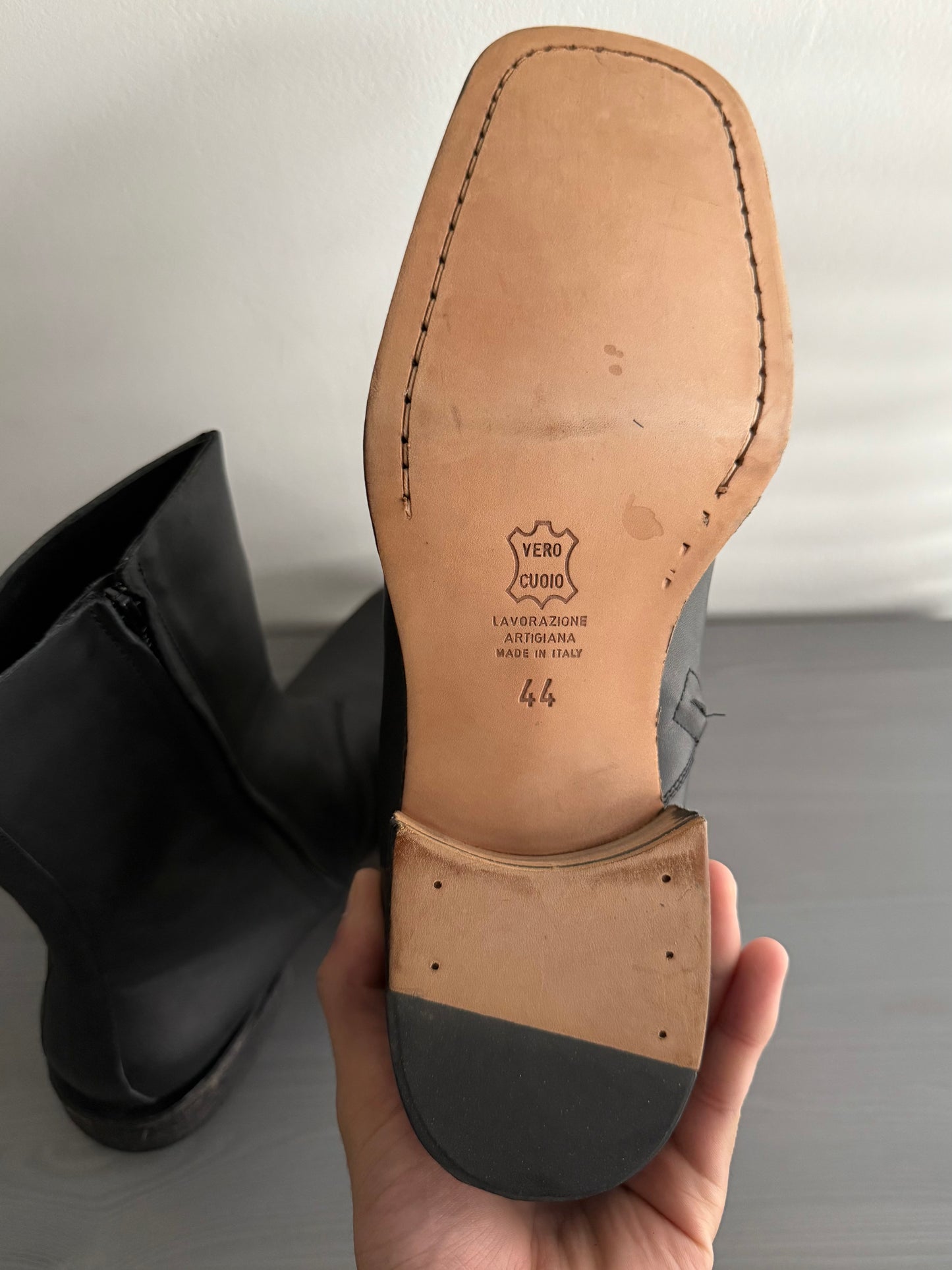 Maison Martin Margiela FW2001 Line 10 Leather Square Toe Boots - Size US11/UK10/EU44