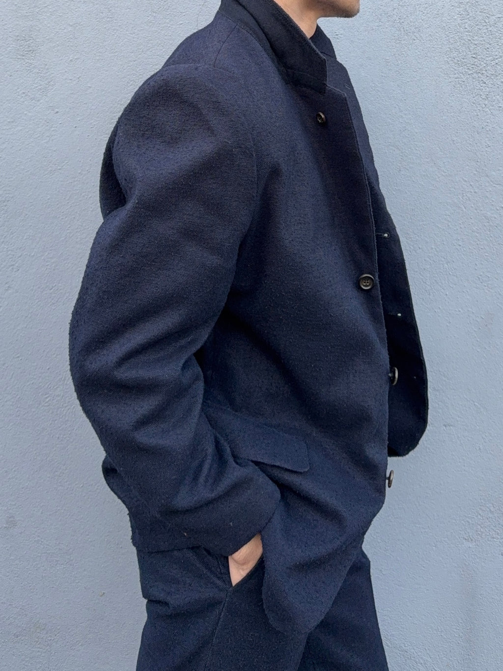 Comme Des Garcons Homme Plus SS1998 Structured Poly 'Pilled' Blue Suit - Size M Jacket / 32" Waist