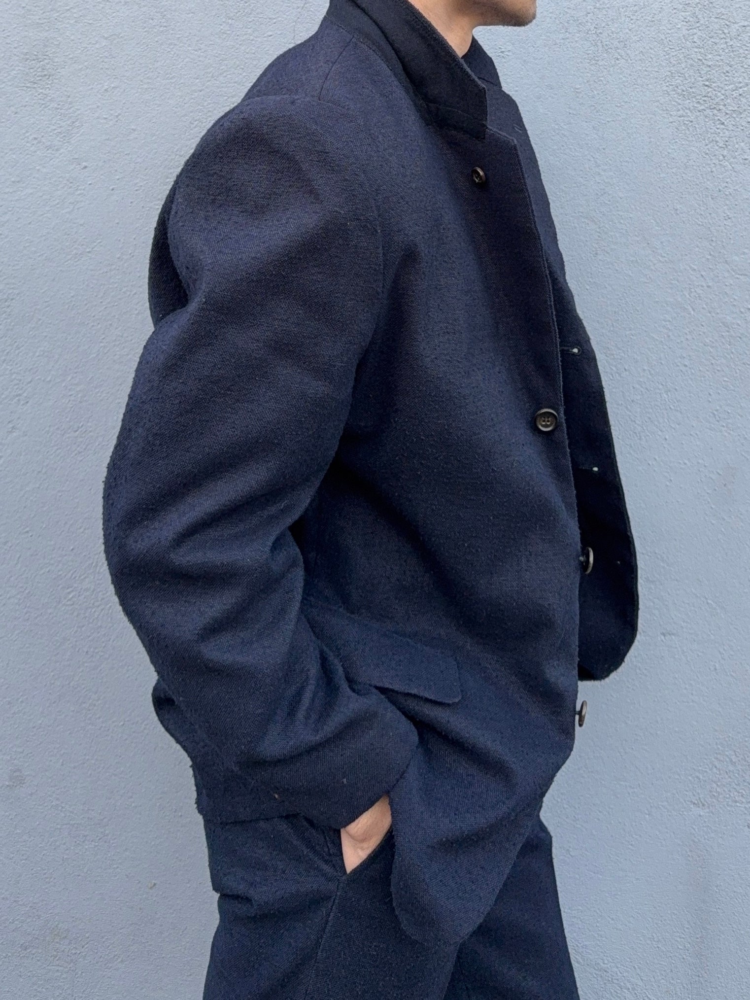 Comme Des Garcons Homme Plus SS1998 Structured Poly 'Pilled' Blue Suit - Size M Jacket / 32" Waist