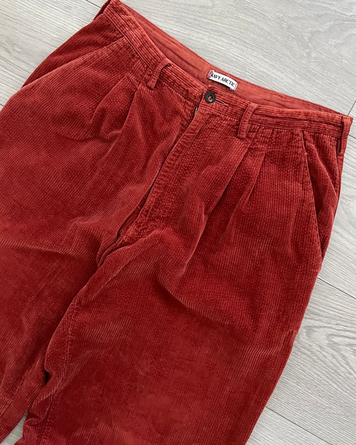 C.P. Company 1980s 'Navy Arctic' Rust Orange Pleated Cord Pants - Size 31