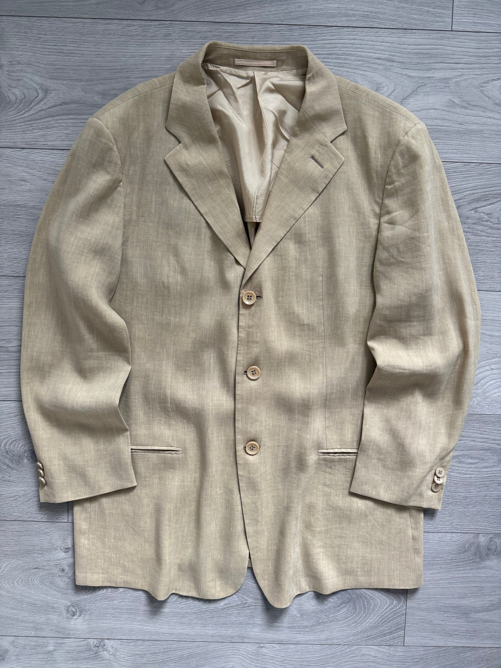 Armani 1990s 3B Linen Beige Sport Jacket Blazer - Size L