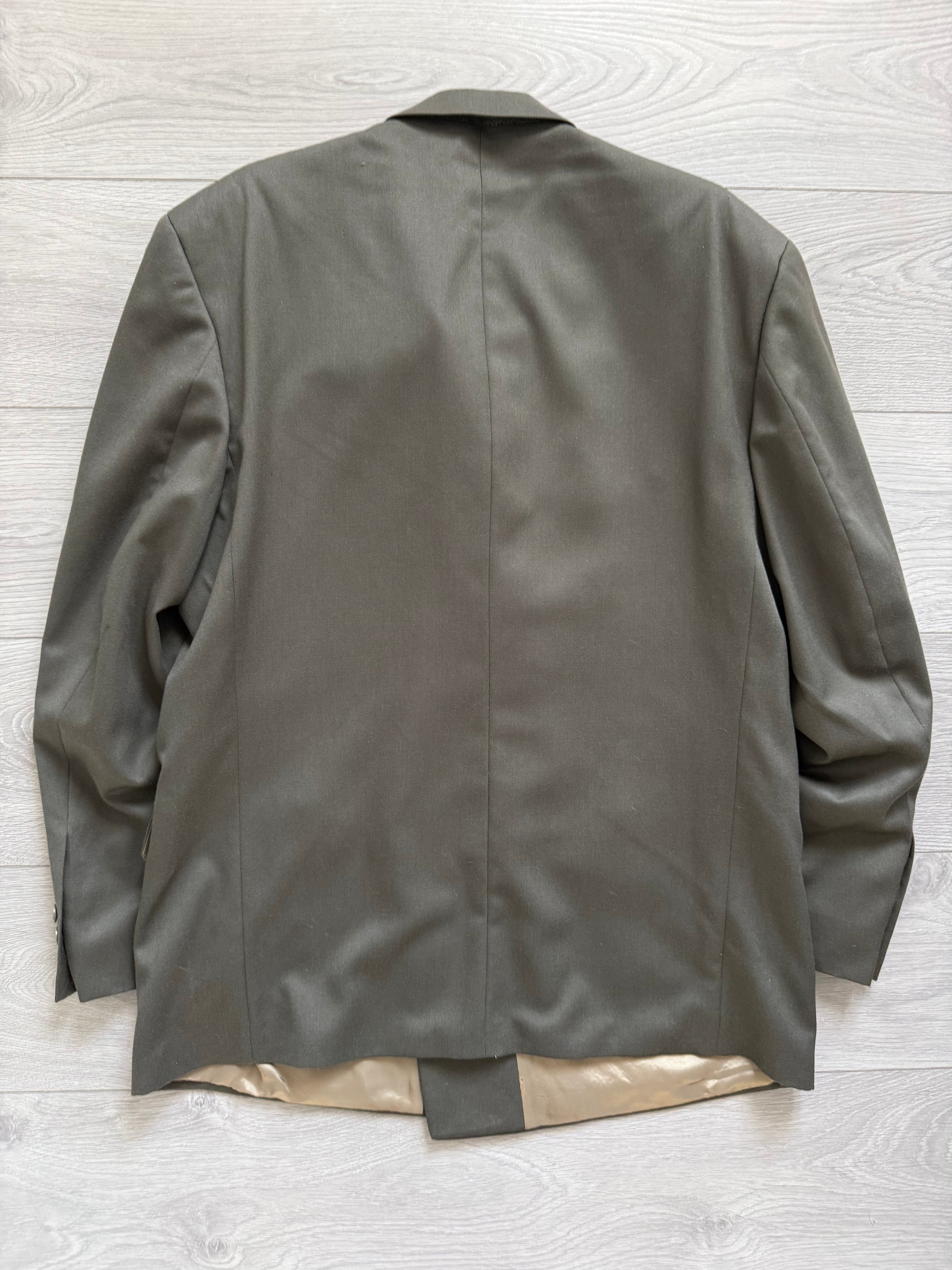 1980s Vintage Peaked Lapel Double Breasted Pleated Pure New Wool Olive Green Suit - Size XL Jacket / 34" Waist