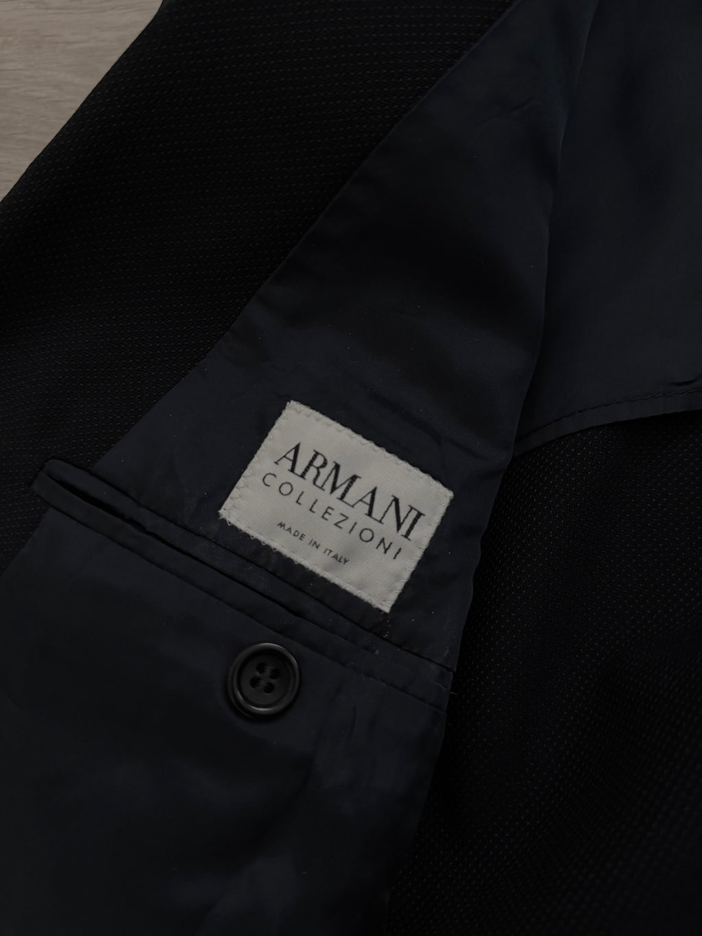 Armani 1990s Peaked Lapel Double Breasted Pleated Textured Wool Suit Black - Size S Jacket / 30" Waist