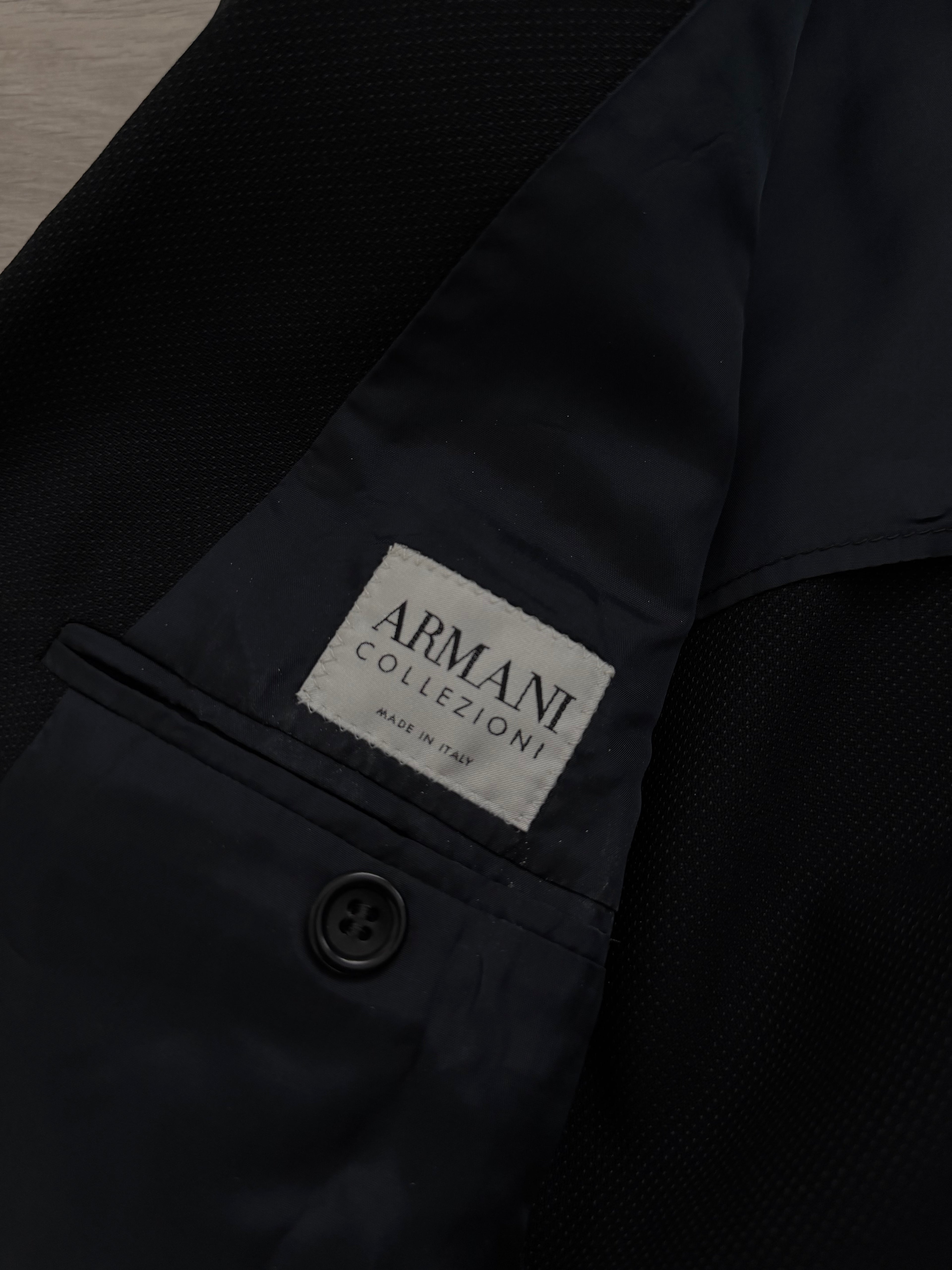 Armani 1990s Peaked Lapel Double Breasted Pleated Textured Wool Suit Black - Size S Jacket / 30" Waist