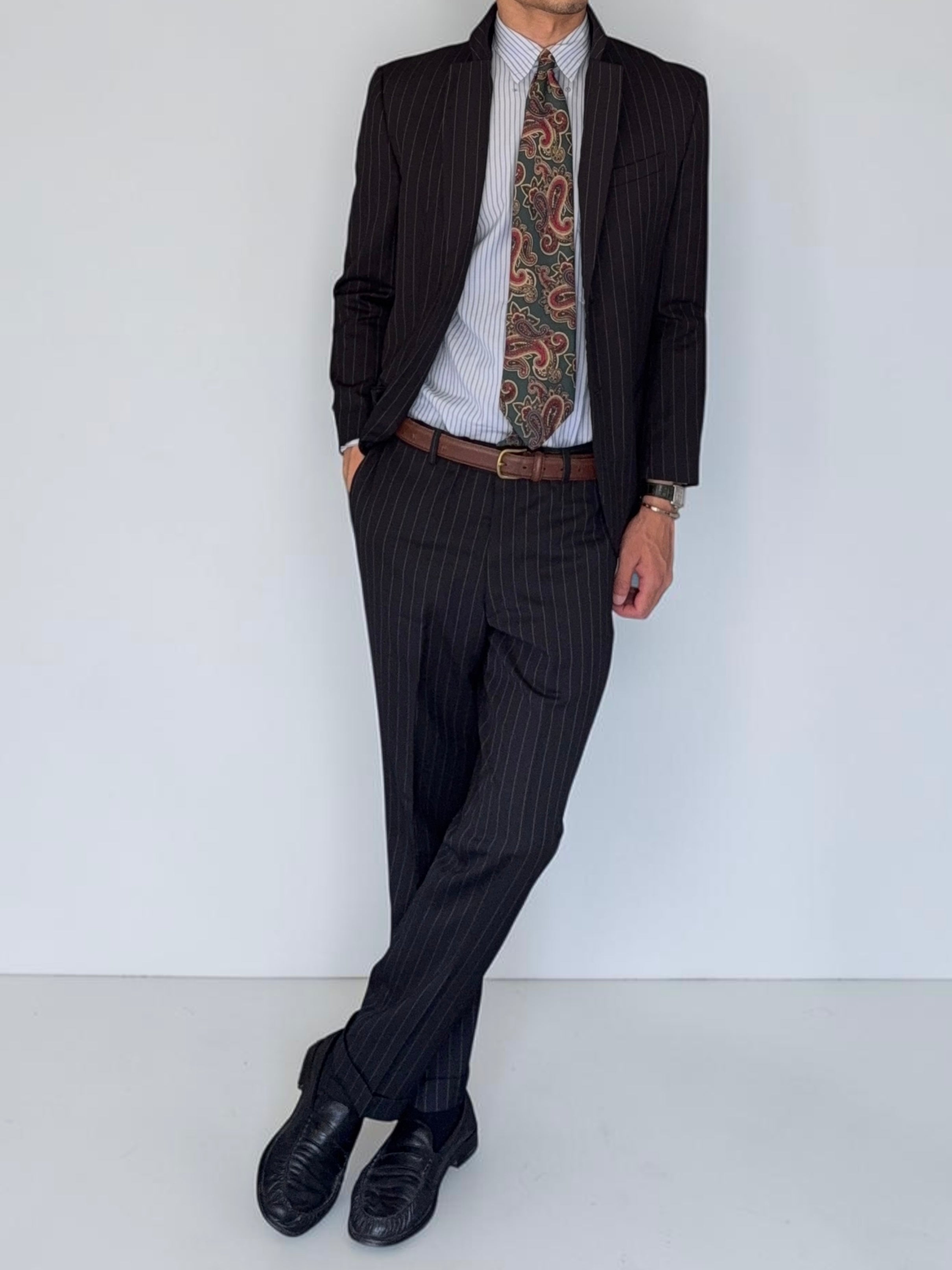 Armani 1990s 2B Striped Pleated Wool Suit - Size S Jacket / 32
