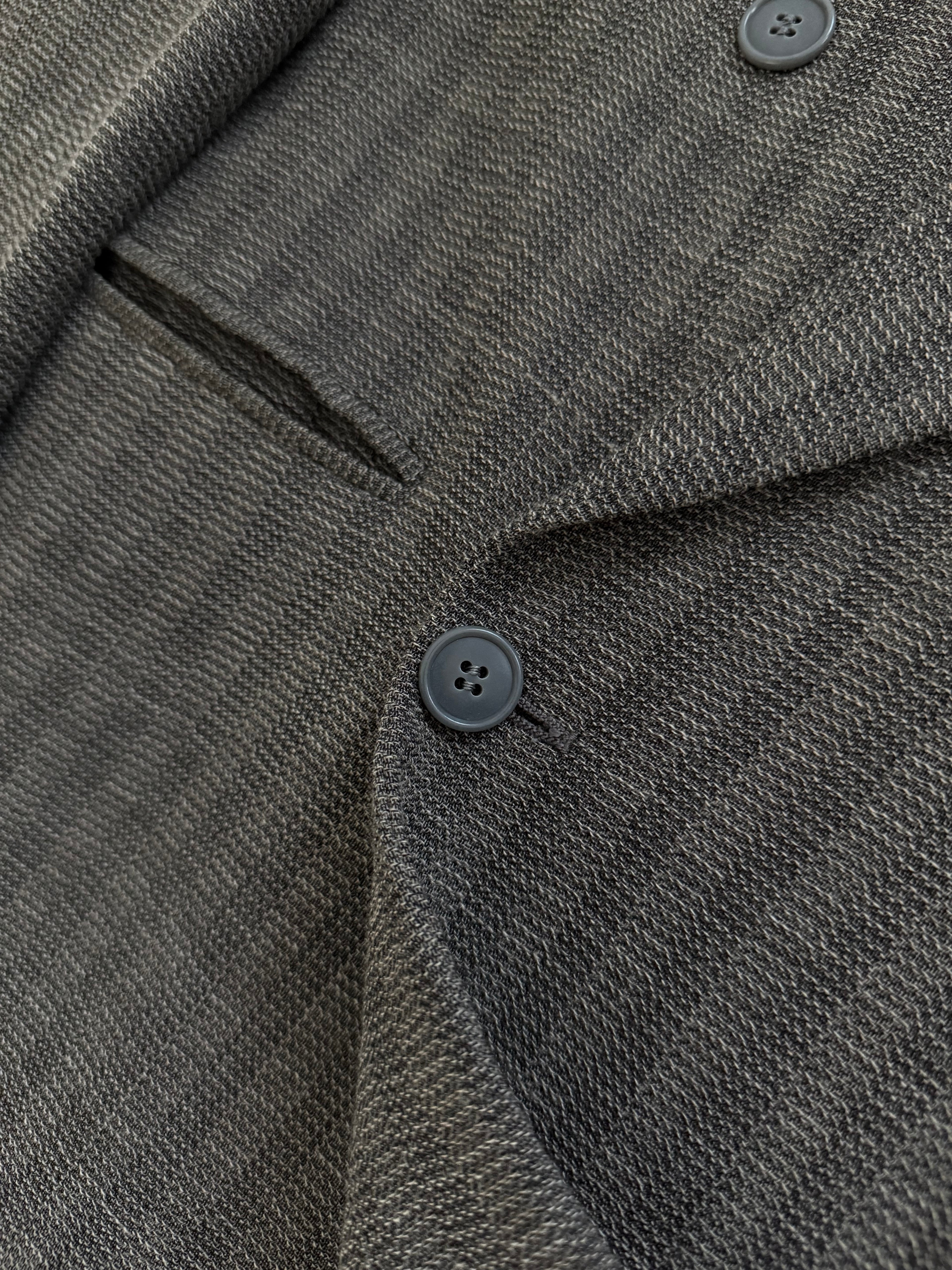Emporio Armani 1980s Peaked Lapel Double Breasted Textured Wool Pleated Suit - Size S Jacket / 28" Waist