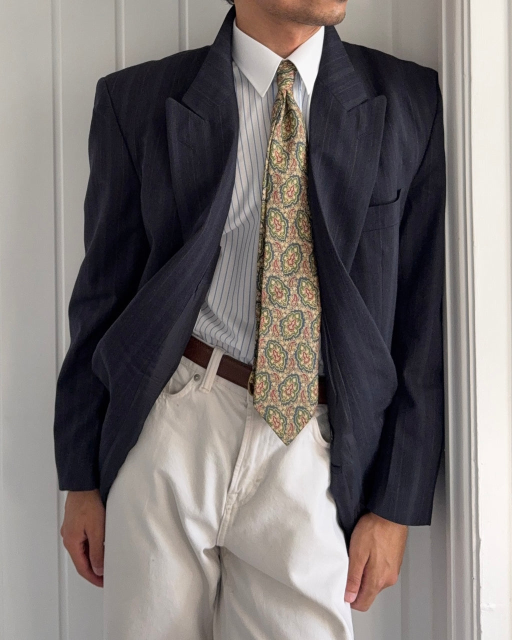 Hugo Boss 1980s Peaked Lapel Double Breasted Wool Jacket Navy Blue - Size L