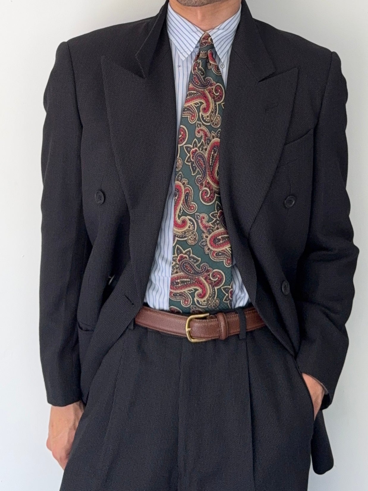 Giorgio Armani 1980s 6B Peaked Lapel Double Breasted Woven Wool