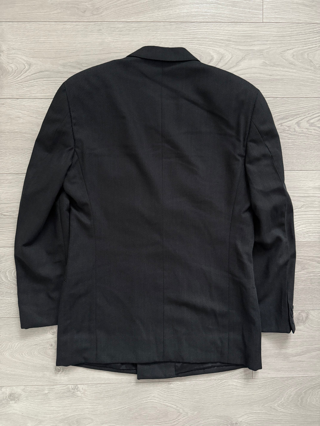 Giorgio Armani 1980s Double Breasted Pleated Wool Suit Black/Grey New - Size L Jacket / 32" Waist