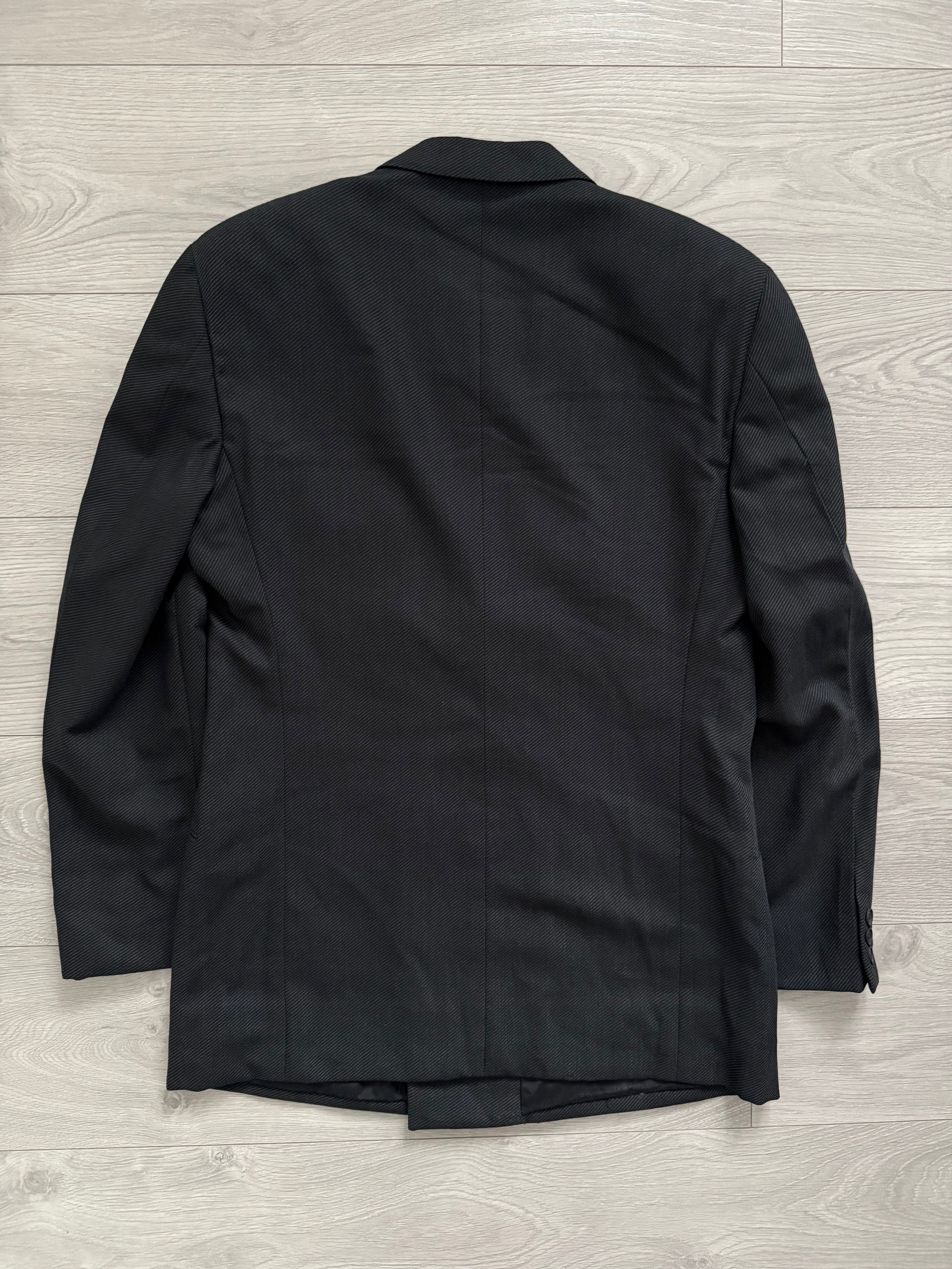 Giorgio Armani 1980s Double Breasted Pleated Wool Suit Black/Grey New - Size L Jacket / 32" Waist