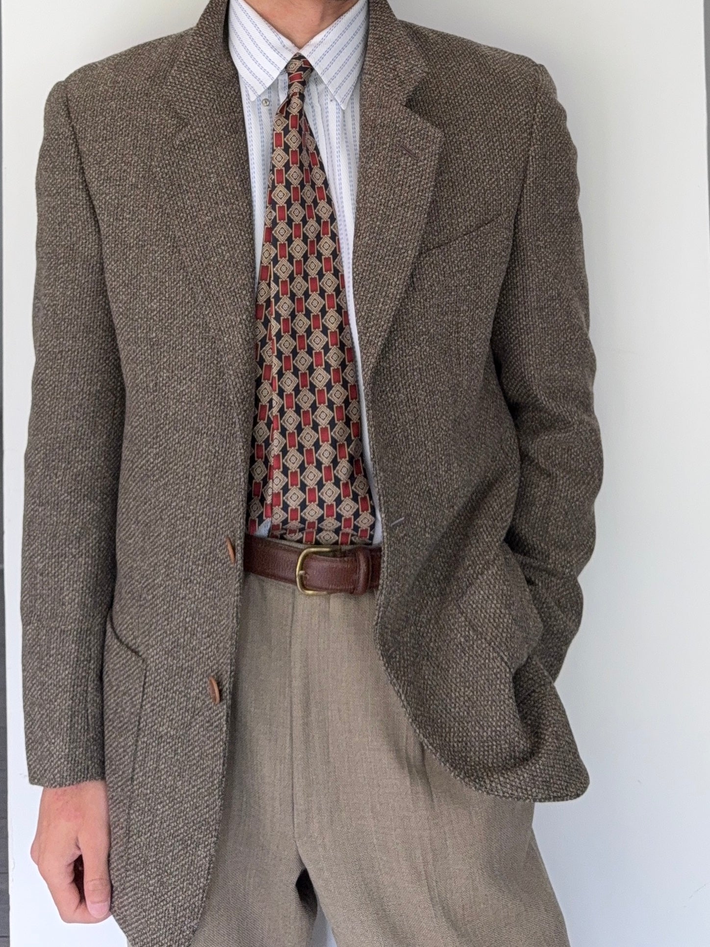 Giorgio Armani 1980s Brown 3B Textured Wool Sports Jacket Blazer - Size S