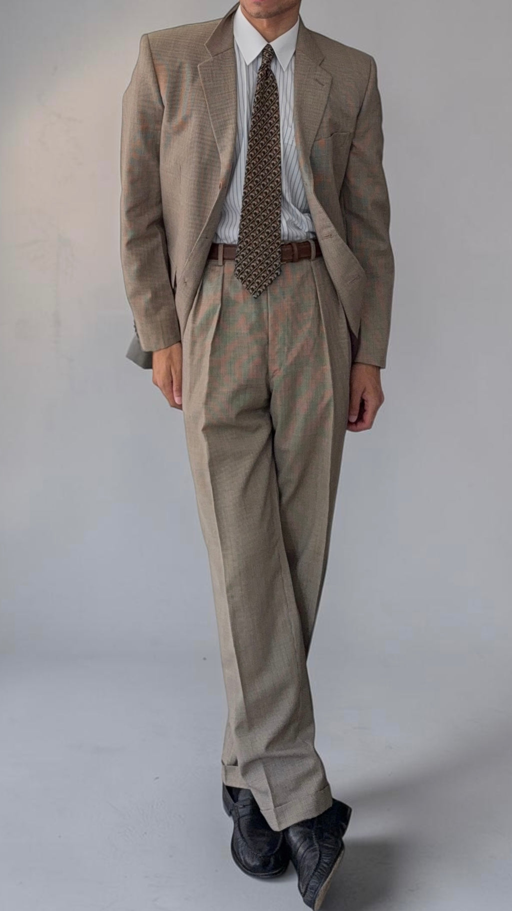 Paul Smith 1990s 3B Double Pleat Micro Houndstooth Marzotto Fabric Wool Suit - Size S Jacket / 30" Waist