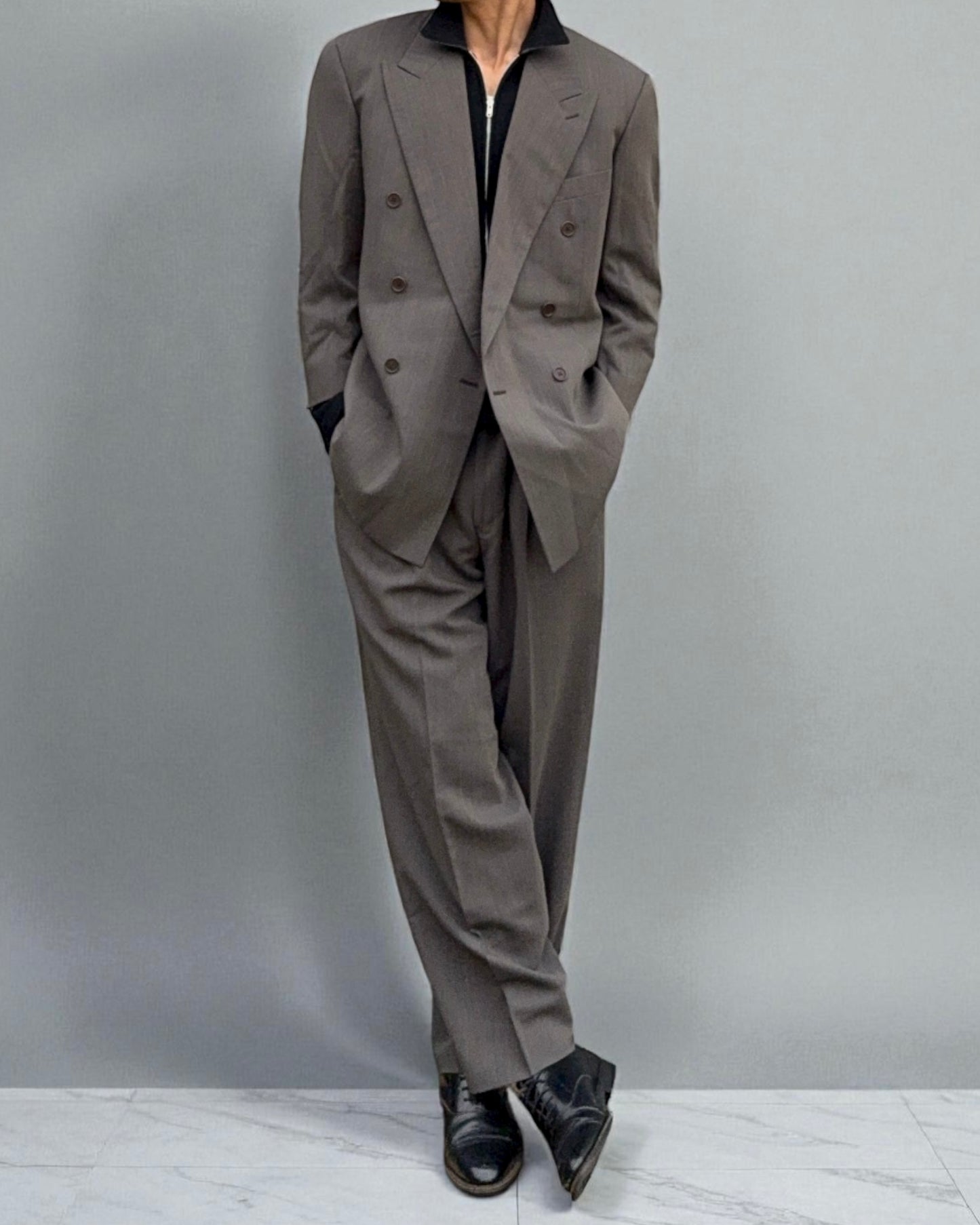 Giorgio Armani 1990s Double Breasted Triple Pleat Wool Suit - Size M Jacket / 32" Waist