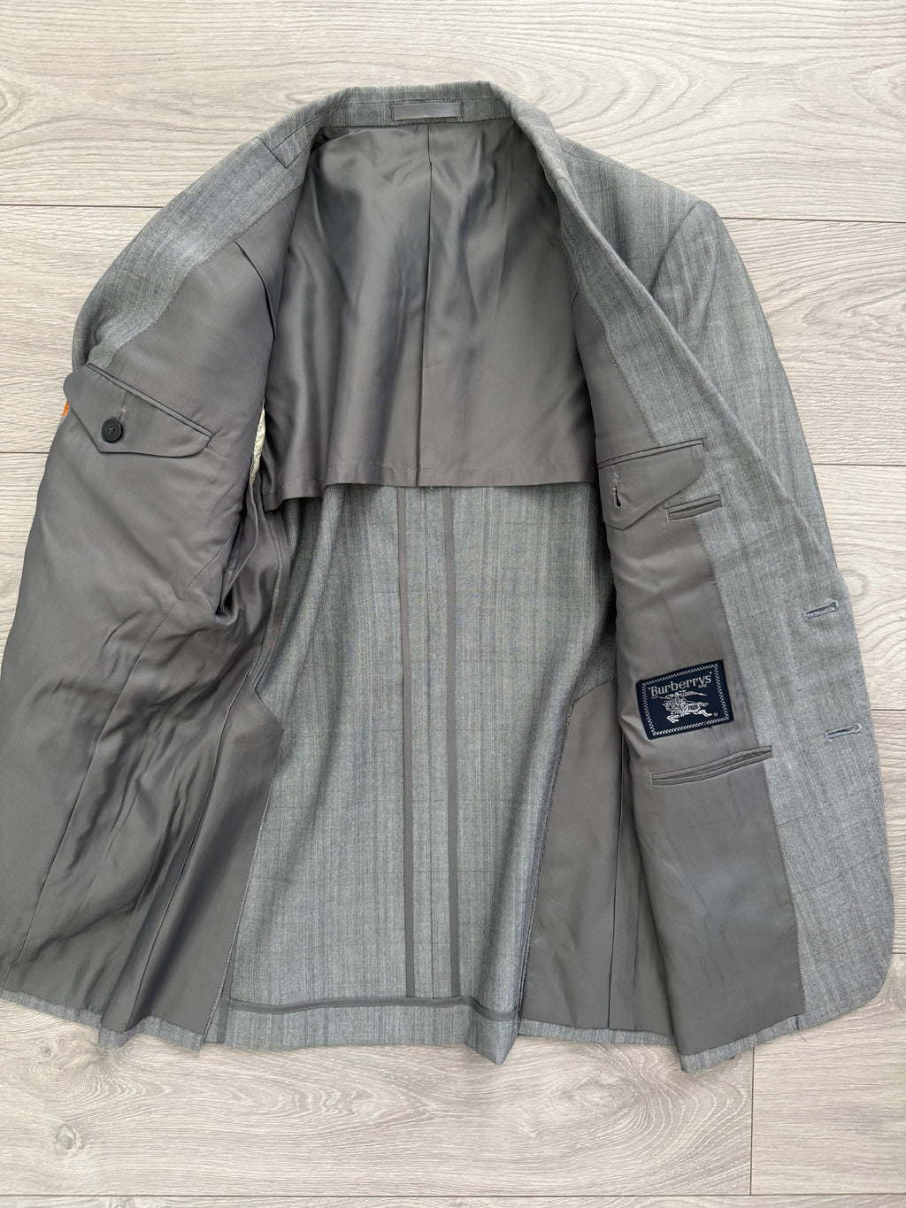 Burberry 1990s 2B Wool Check Grey Suit - Size S Jacket / 32" Waist