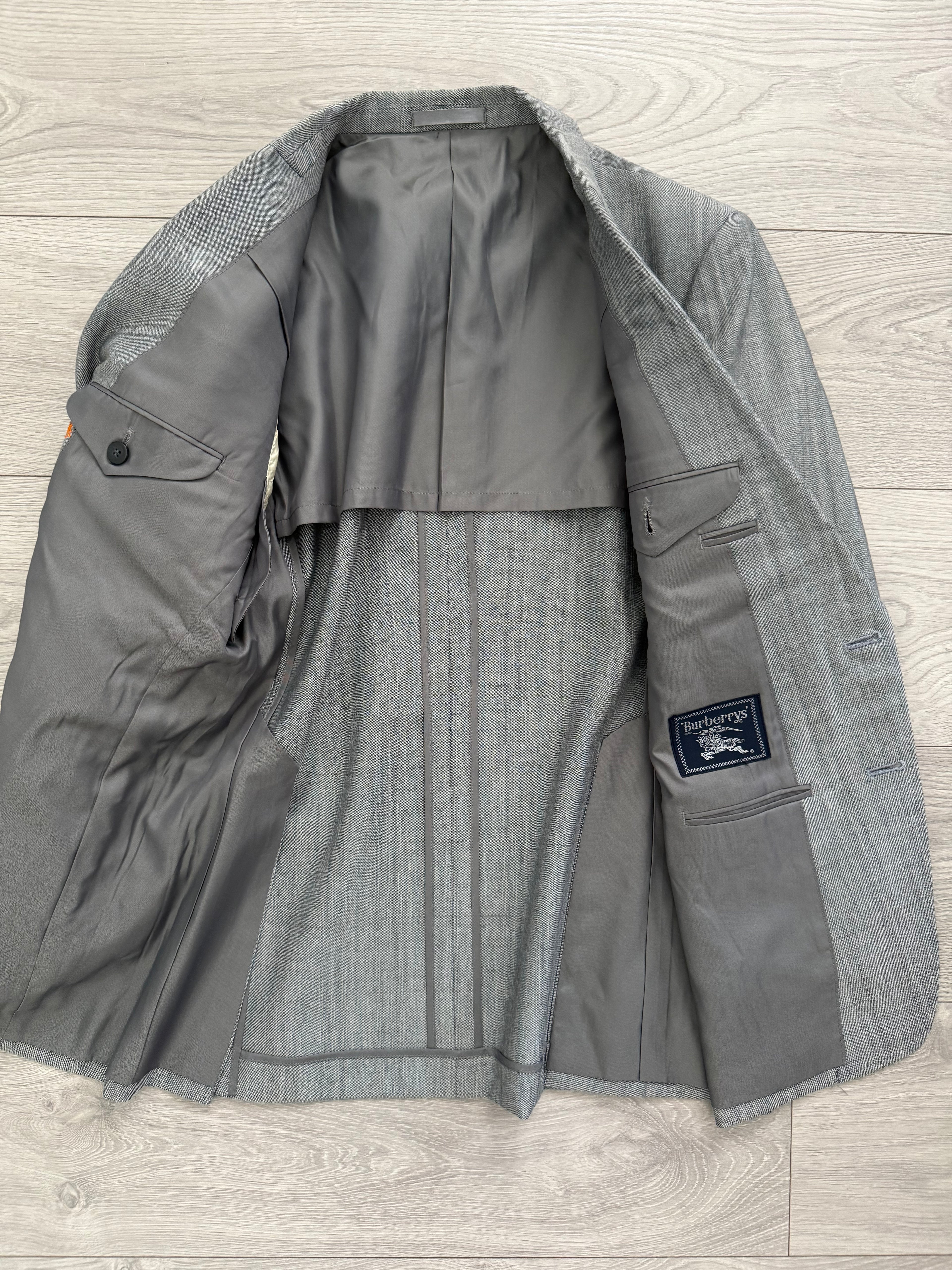 Burberry 1990s 2B Wool Check Grey Suit - Size S Jacket / 32" Waist