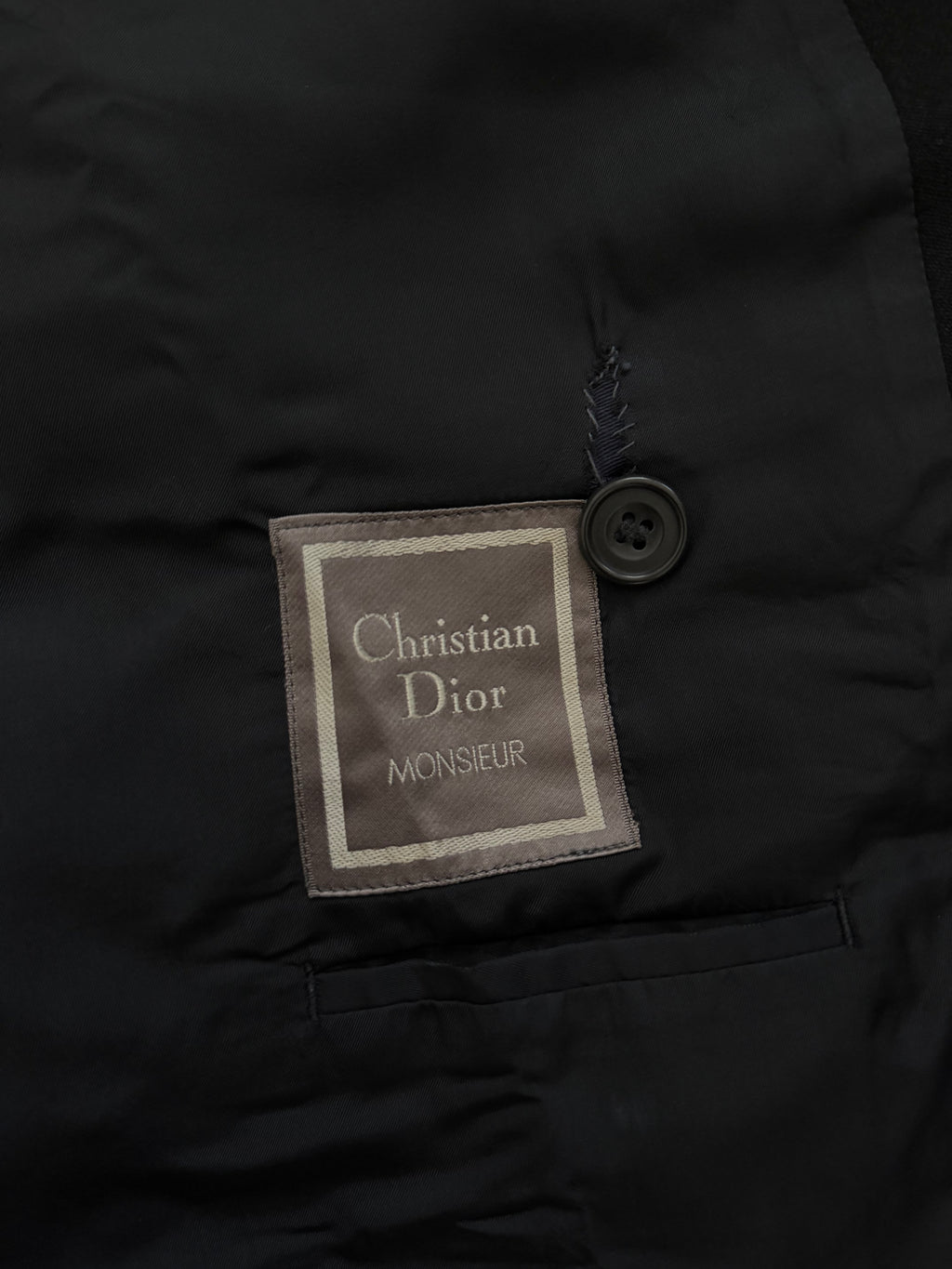 Dior 1980s Peaked Lapel Double Breasted Metal Button Black Wool Sport Jacket Blazer - Size M