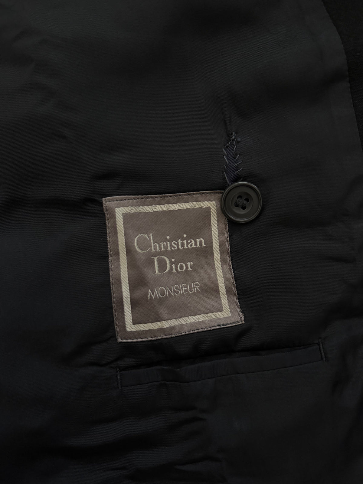 Dior 1980s Peaked Lapel Double Breasted Metal Button Black Wool Sport Jacket Blazer - Size M