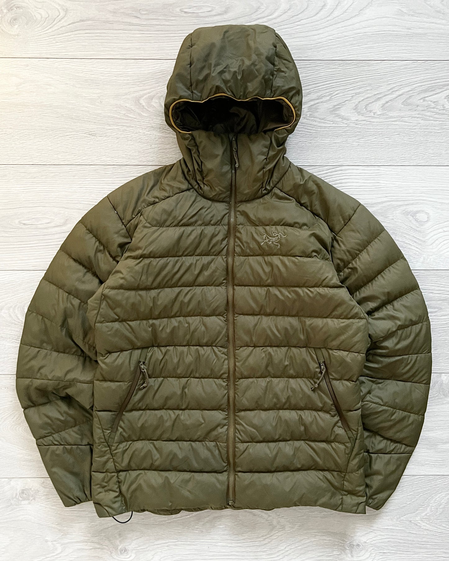 Arcteryx Thorium AR Hooded Down Puffer Jacket in Crocodile Green - Size S