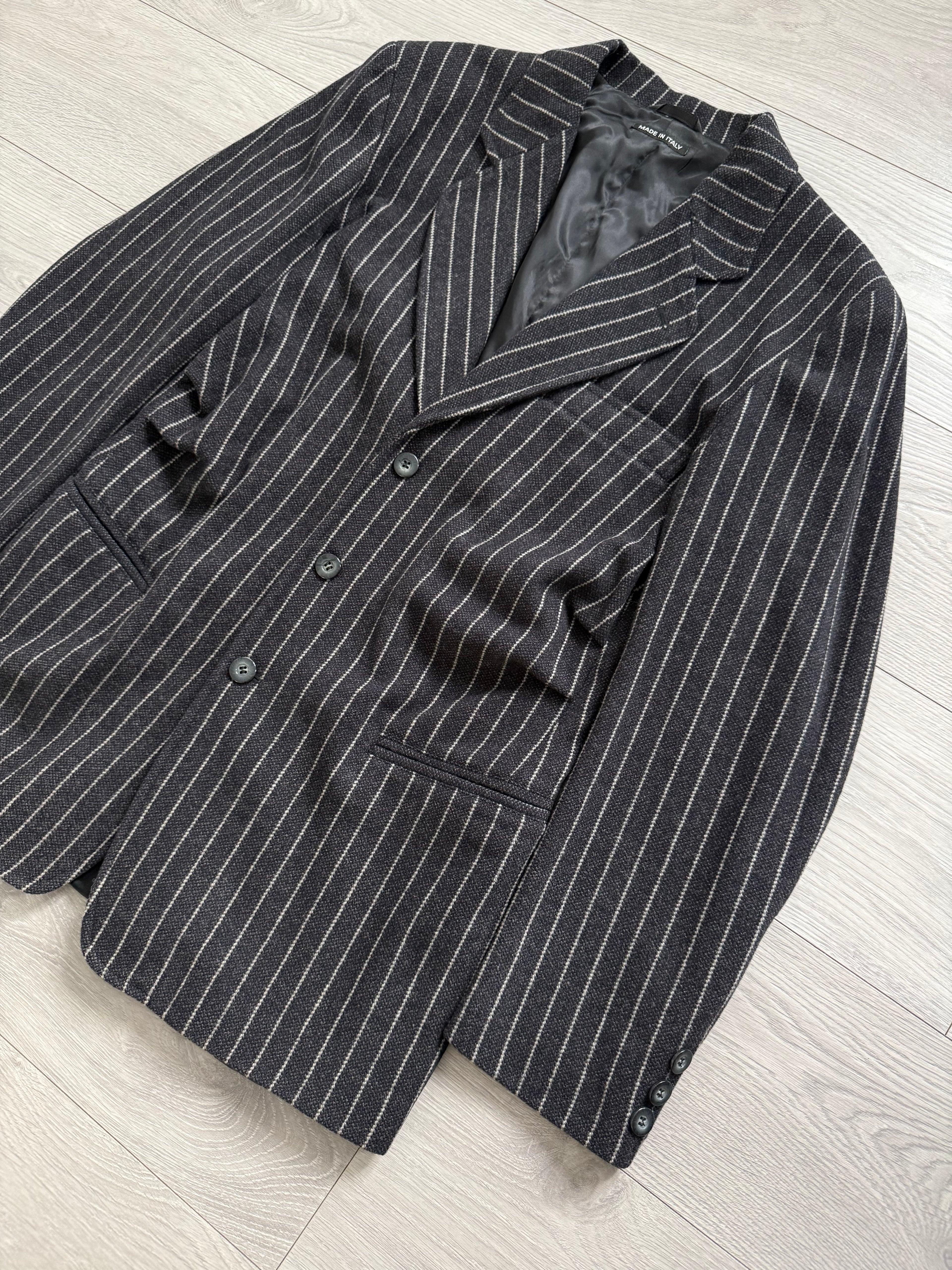Emporio Armani 1990s 3B Chalk Stripe Ruched Wool Sport Jacket Blazer - Size M